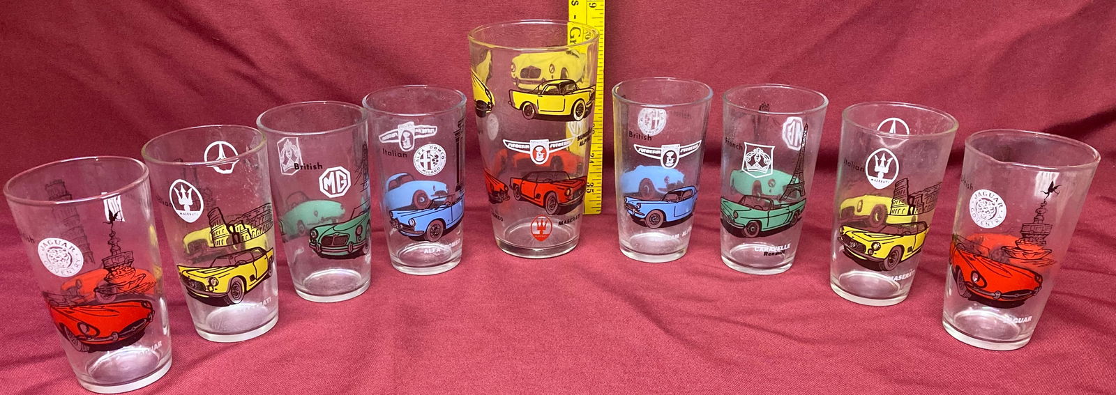Vintage Drink Shaker and Eight Foreign Sports Car Glasses (1 of 5)