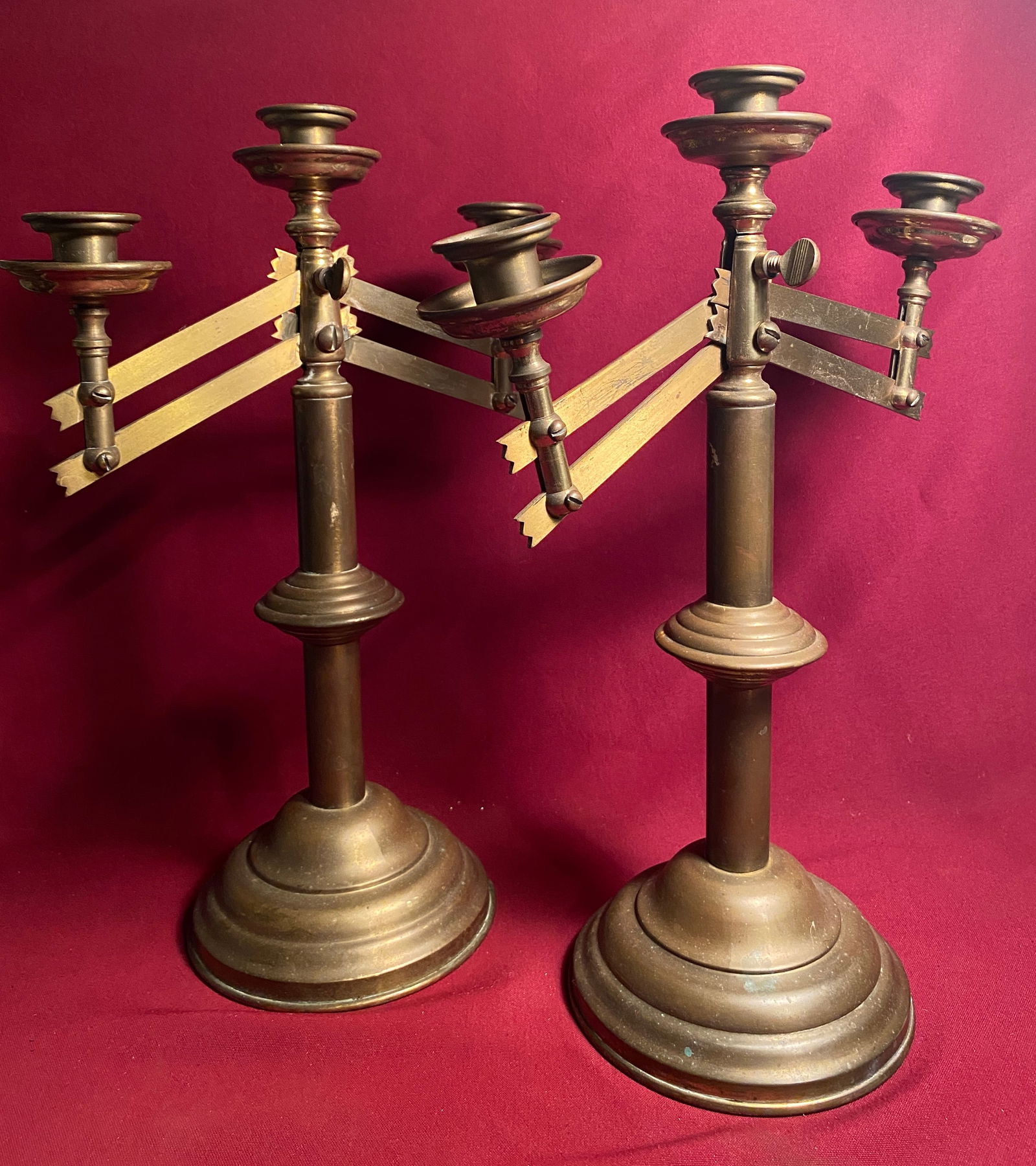 Pair of Adjustable Brass Three Candle Alter Candelabra (1 of 4)