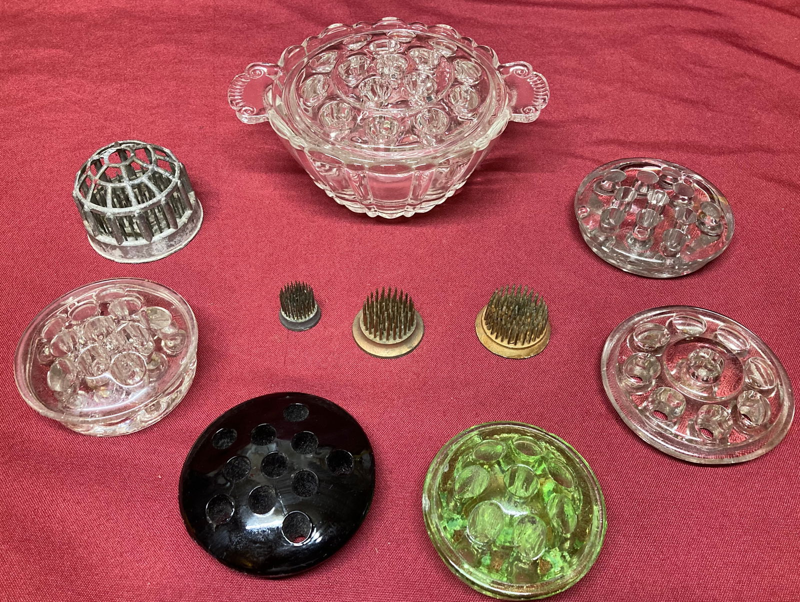 Flower Frogs - Various Styles and Materials - One Uranium Glass: Flower Frogs - Various Styles and Materials - One Uranium Glass