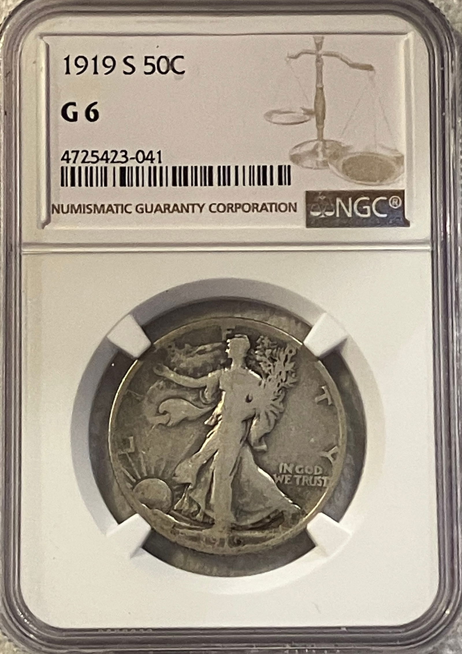 Graded 1919-S Walking Liberty Silver Half Dollar - G6 - by NGC (1 of 3)