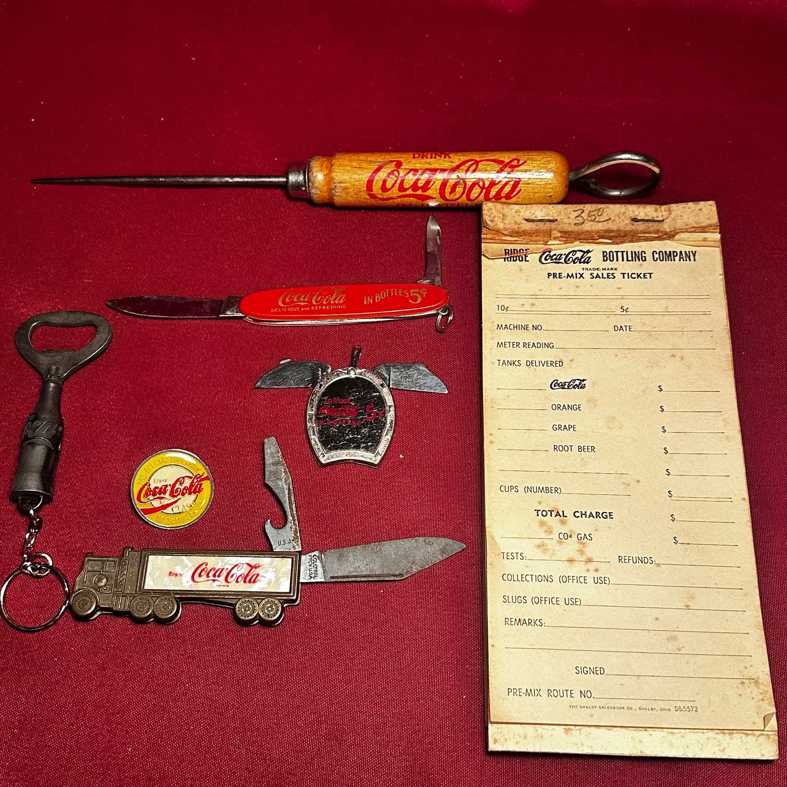 Older and Collectible Coca Cola Advertising, Etc. Items - Jackknives, Bottle Openers, Sales Book, (1 of 4)