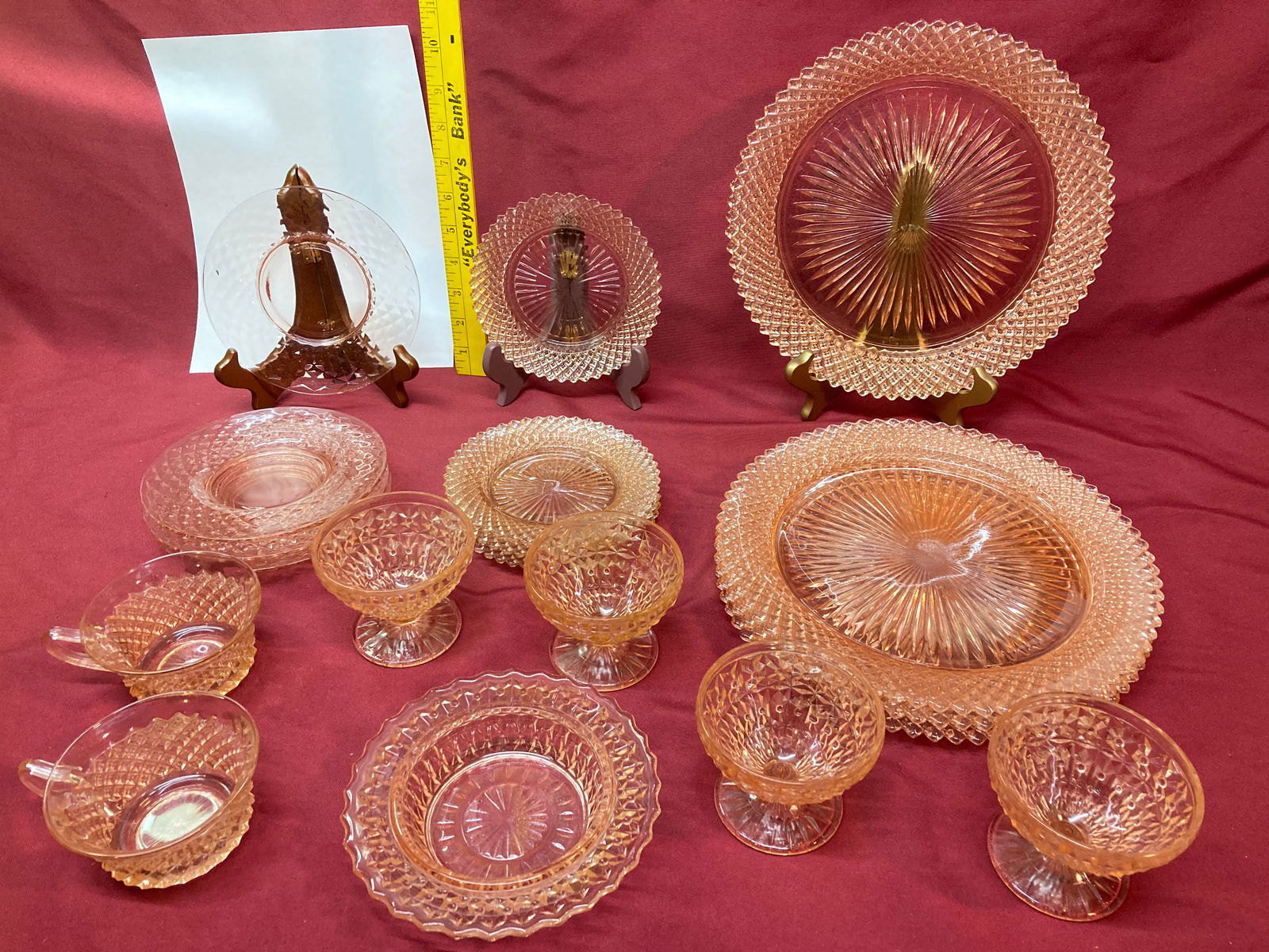 Nineteen Pieces Diamond Quilt Pink Depression Glass (1 of 5)
