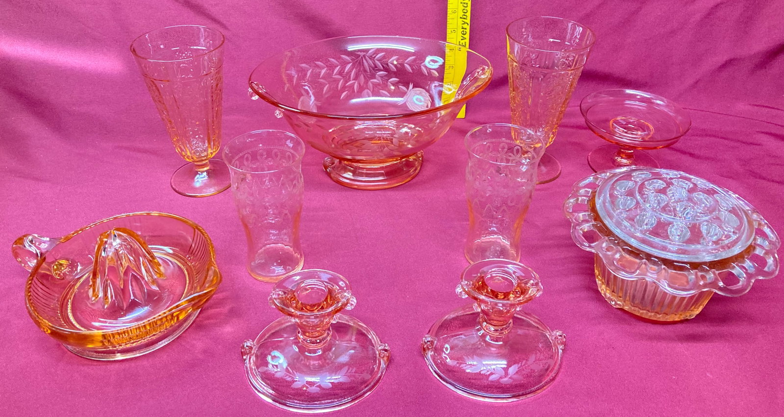 Pink Depression Glass - Mixed Patterns - Juicer, Flower Frog, Etc.: Pink Depression Glass - Mixed Patterns - Juicer, Flower Frog, Etc.