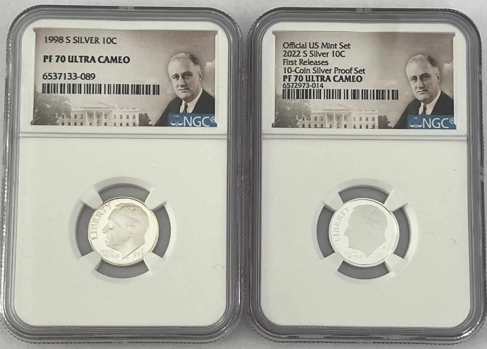 Two NGC Graded Roosevelt Silver Dimes - 1998-S PF70 Ultra Cameo & 2022-S First Releases PF70 Ultra (1 of 7)
