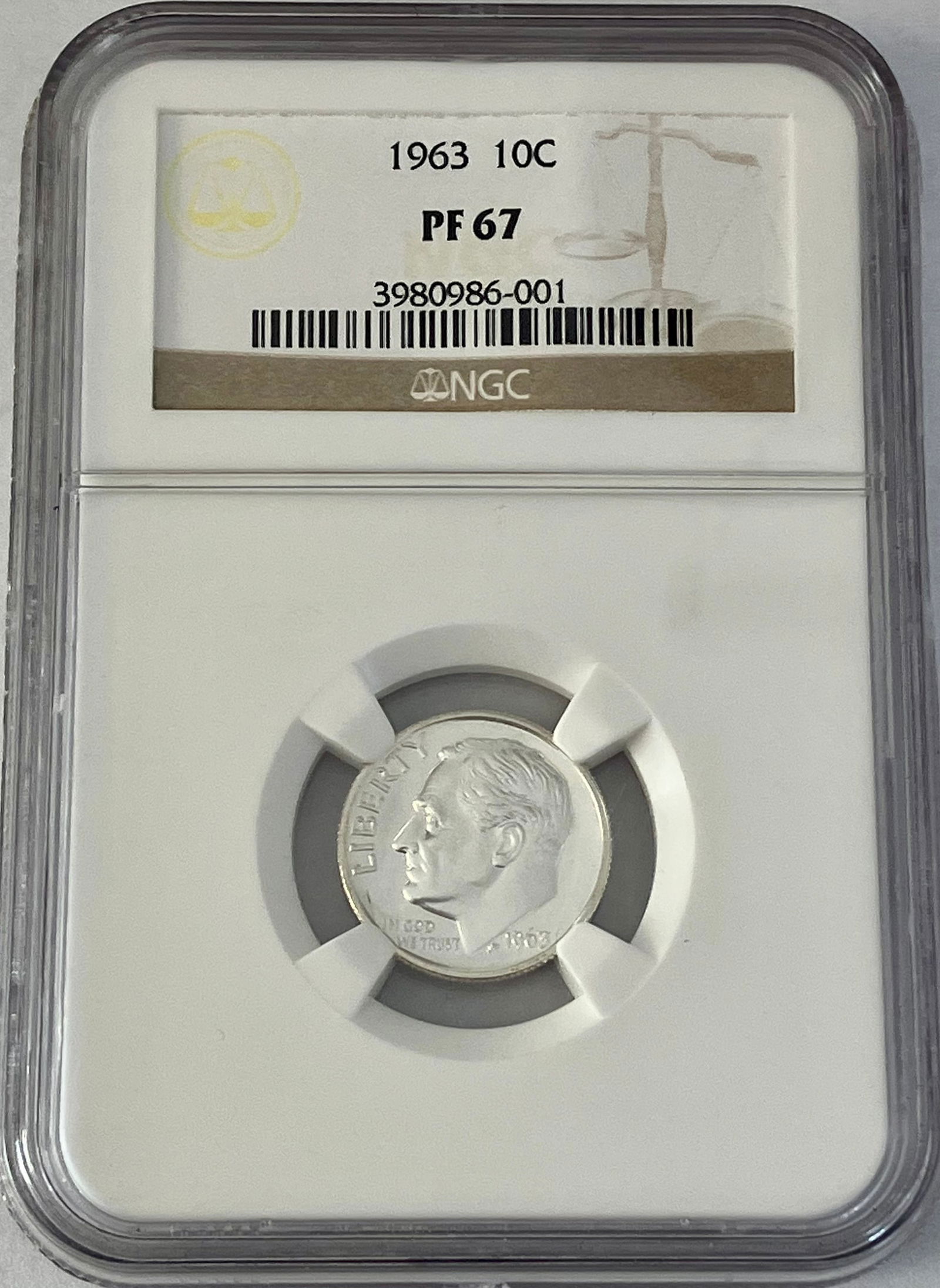 Graded 1963 Roosevelt Silver Dime - PF67 by NGC (1 of 3)