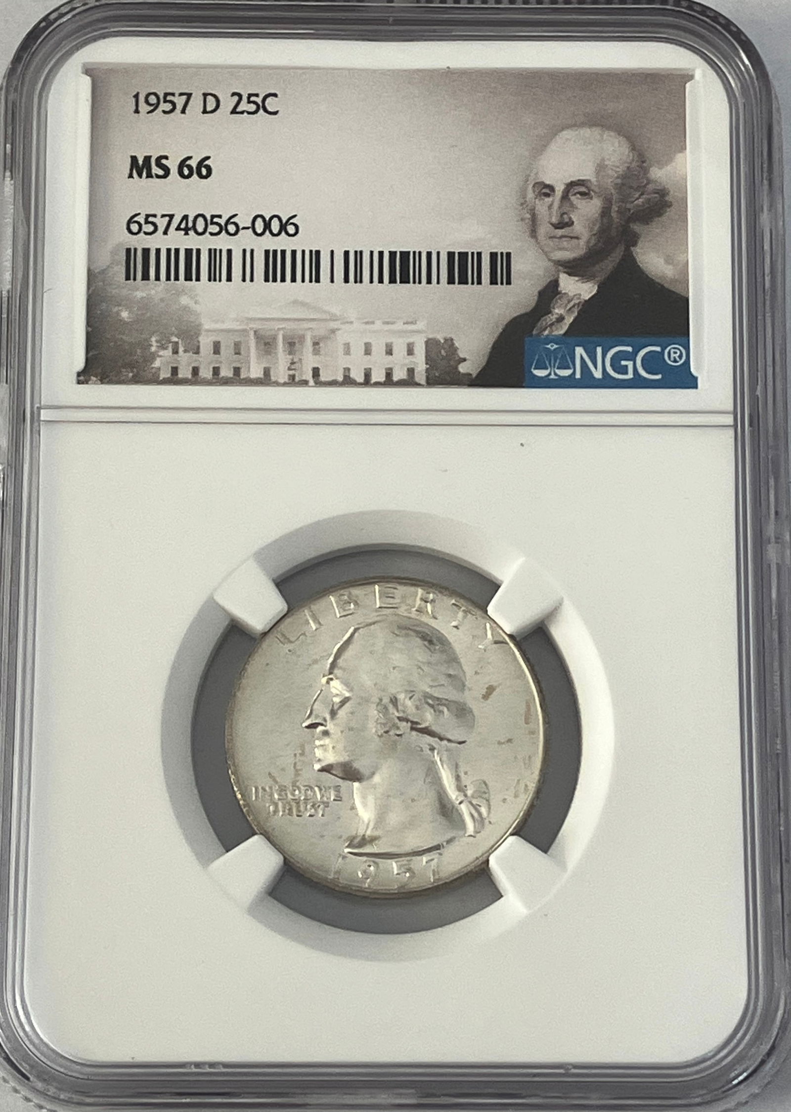 Graded 1957-D Washington Silver Quarter - MS66 by NGC (1 of 3)