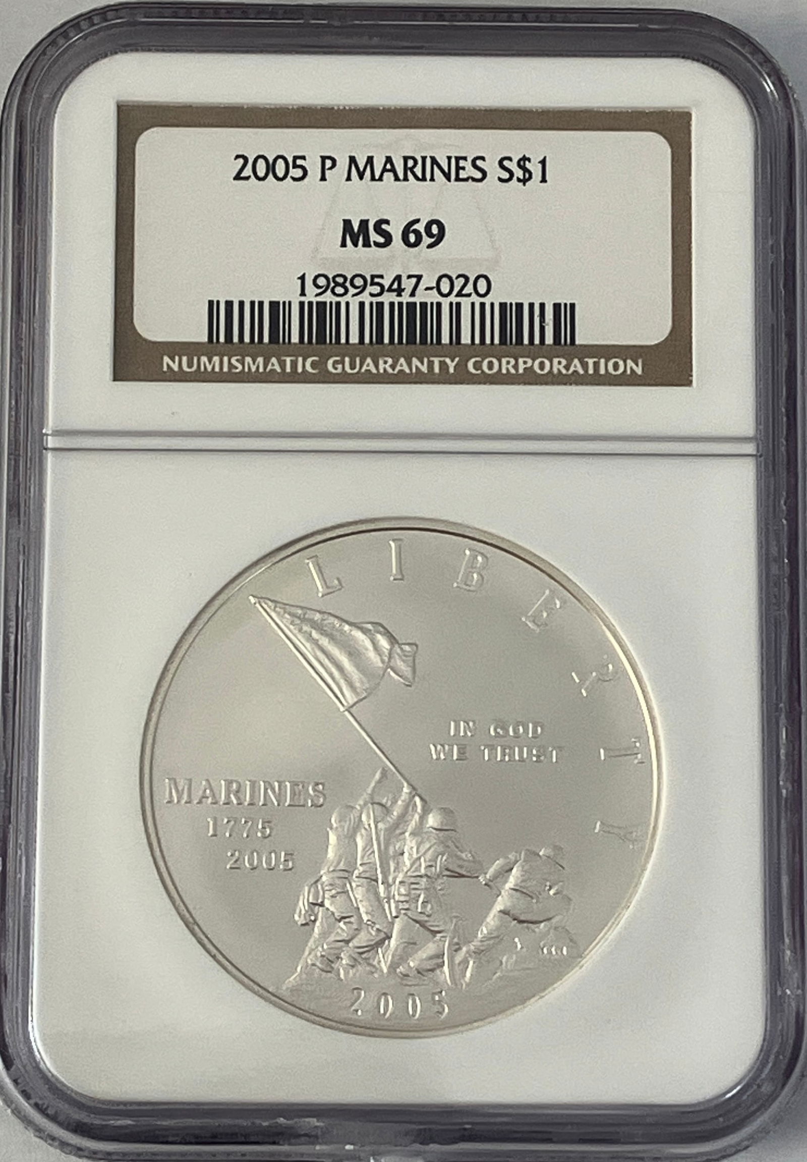 Graded 2005-P Marines Commemorative Silver Dollar - MS69 by NGC (1 of 3)