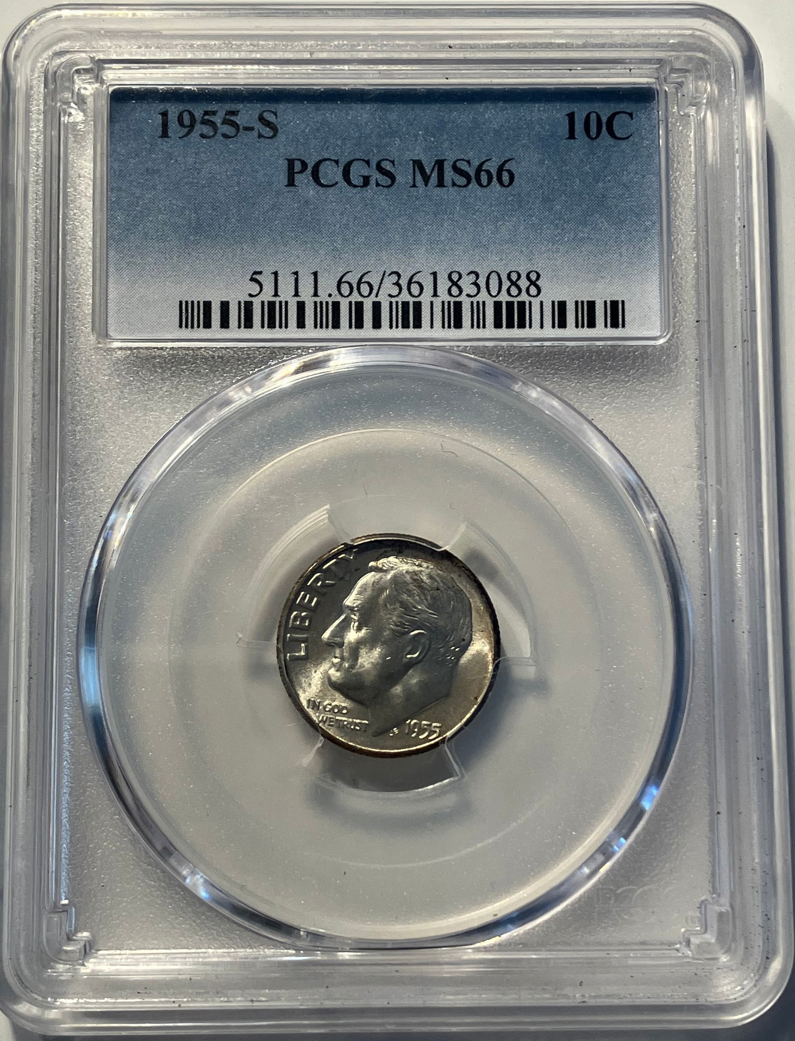 Graded 1955-S Roosevelt Silver Dime - MS66 by PCGS (1 of 3)