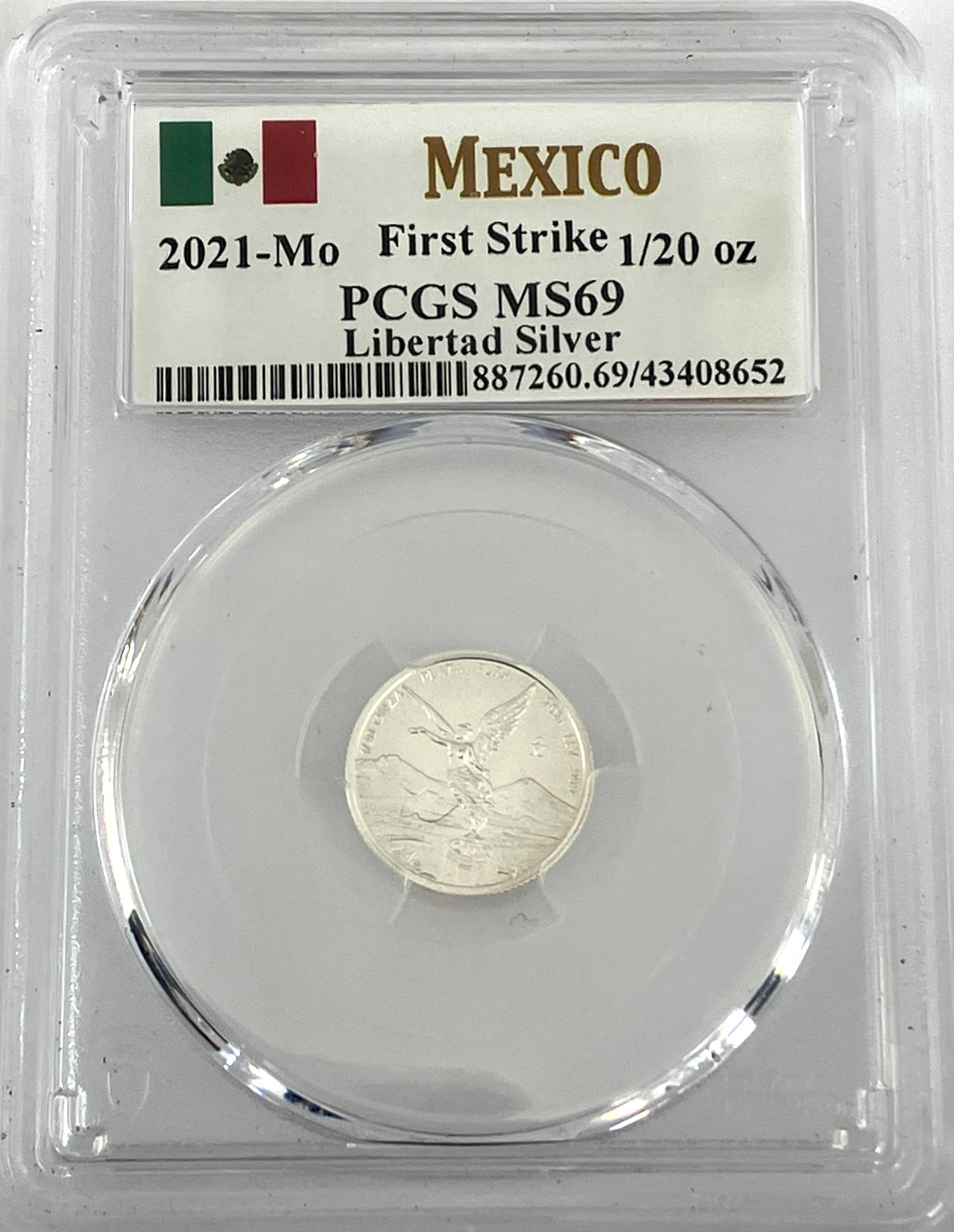 Graded 2021-Mo 1/20 Ounce .999 Fine Silver Mexican Libertad - MS69 by PCGS: Graded 2021-Mo 1/20 Ounce .999 Fine Silver Mexican Libertad - MS69 by PCGS