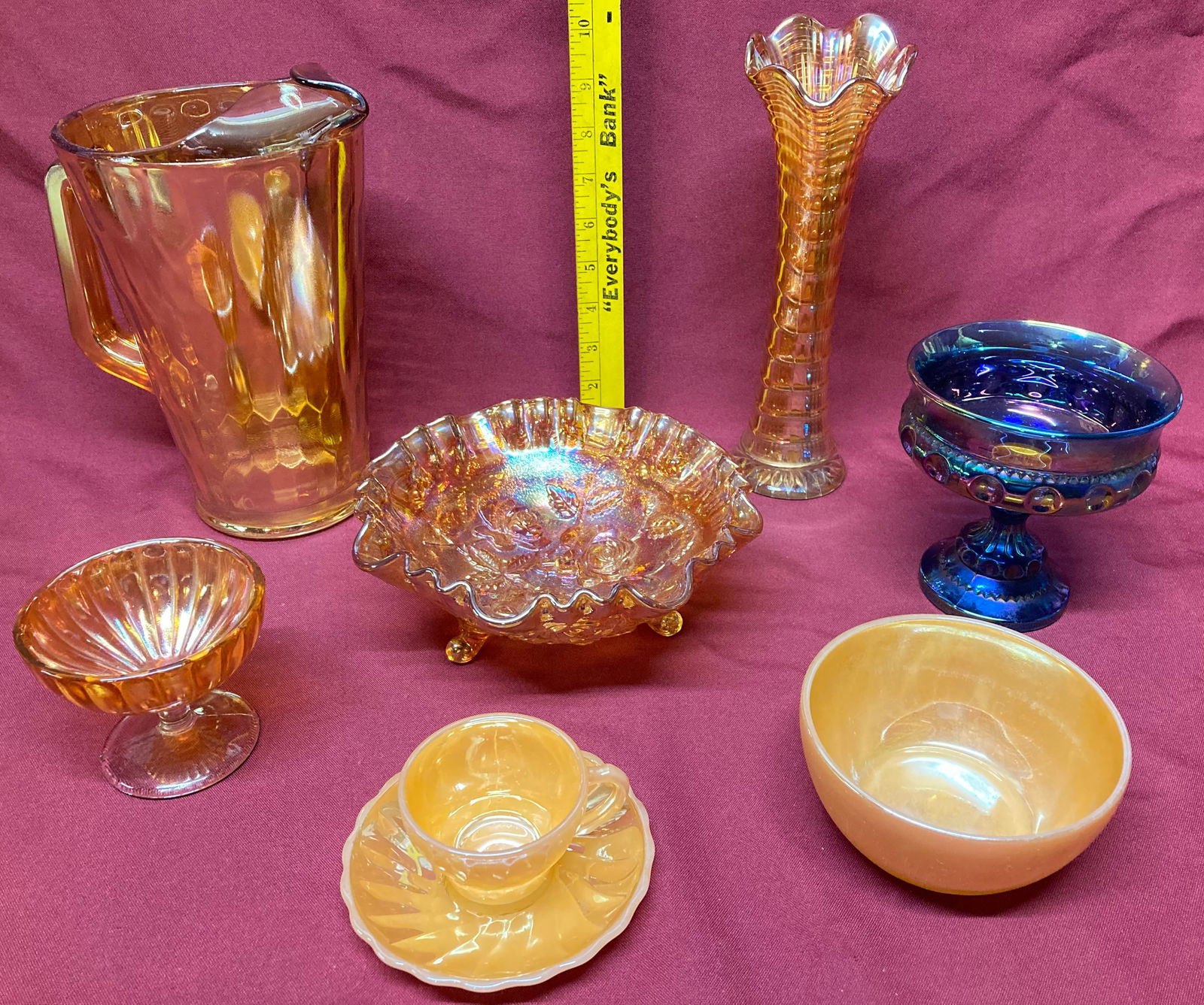 Six Pieces Mixed Glassware - Carnival, Iridescent, Lusterware (1 of 4)