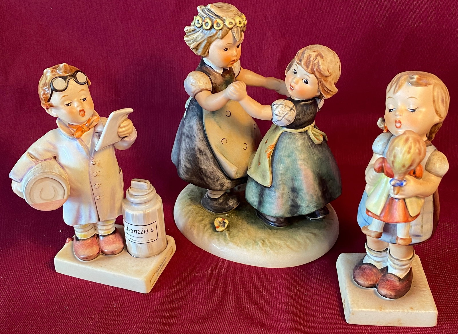 Three Older Collectible Hummels - Pharmacist, Spring Dance, Kiss Me: Three Older Collectible Hummels - Pharmacist, Spring Dance, Kiss Me