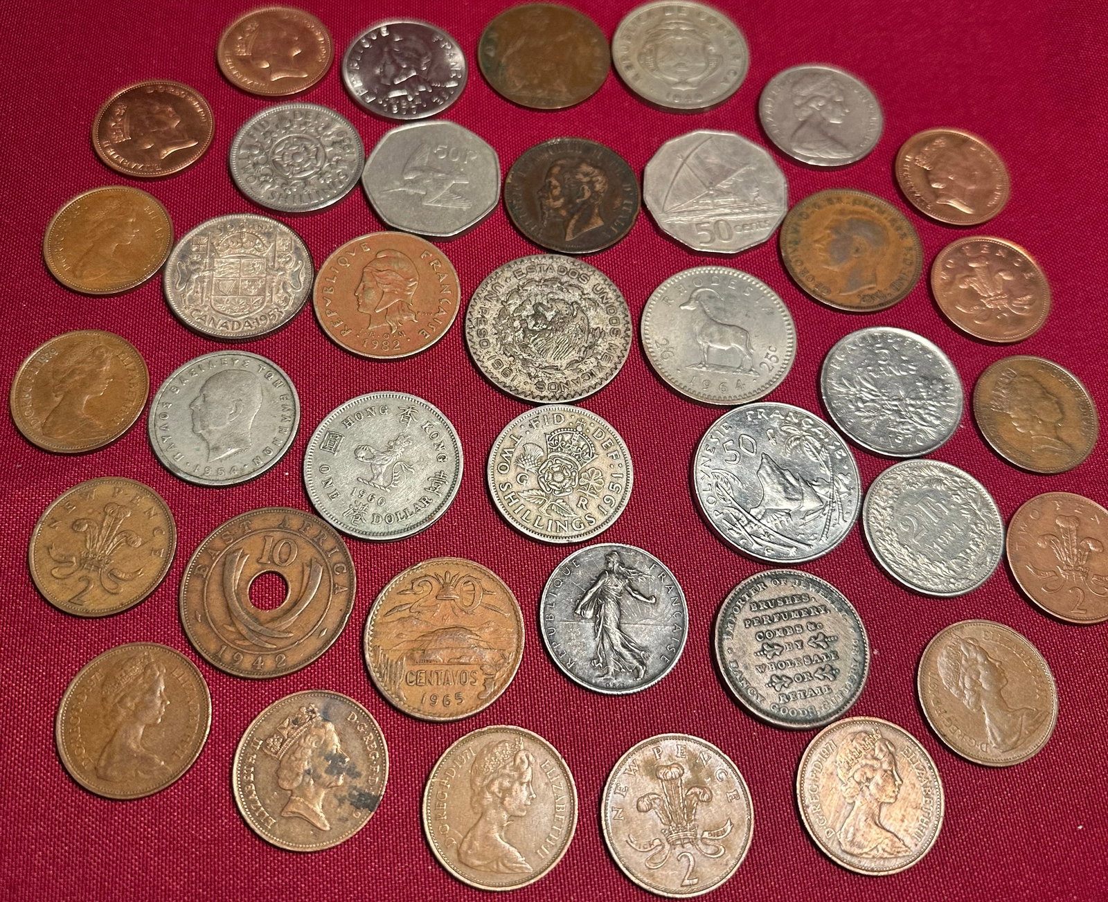 Thirty-Eight Various Foreign Coins & Hard Times Token - Including Few Silver (1 of 6)