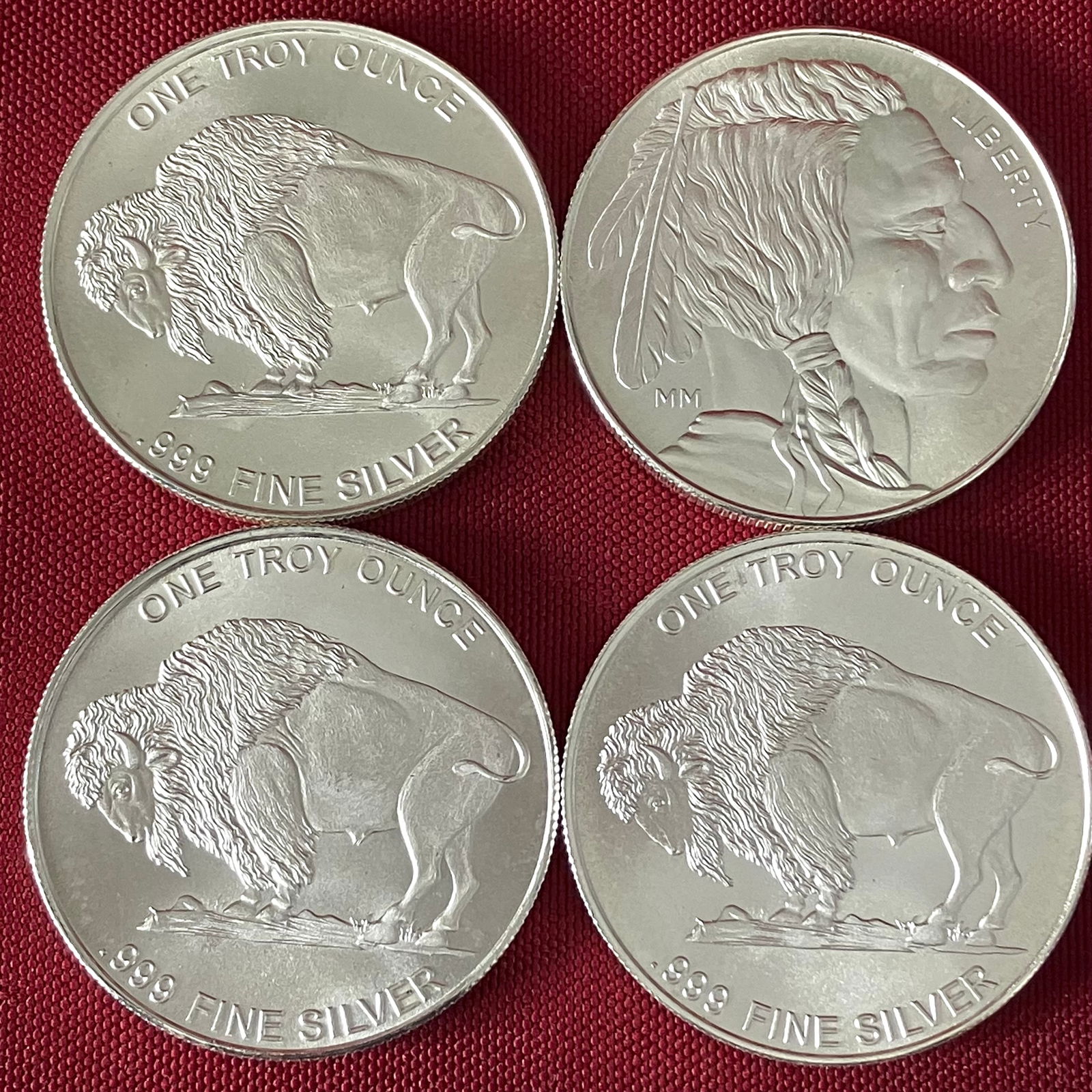 Four One Ounce .999 Fine Silver Buffalo/Indian Head Rounds (1 of 4)