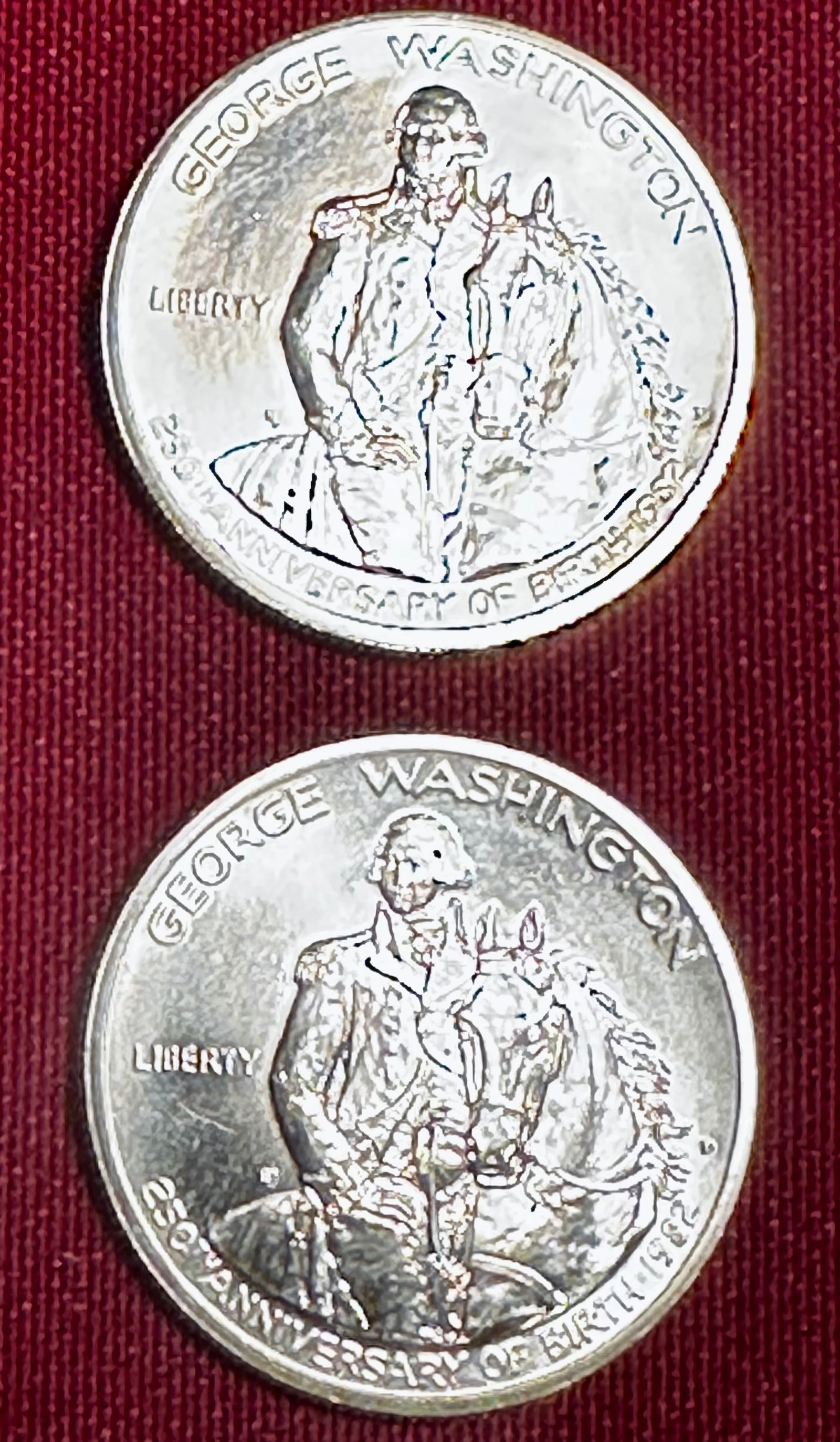 Two 1982 George Washington Commemorative Silver Half Dollars (1 of 3)