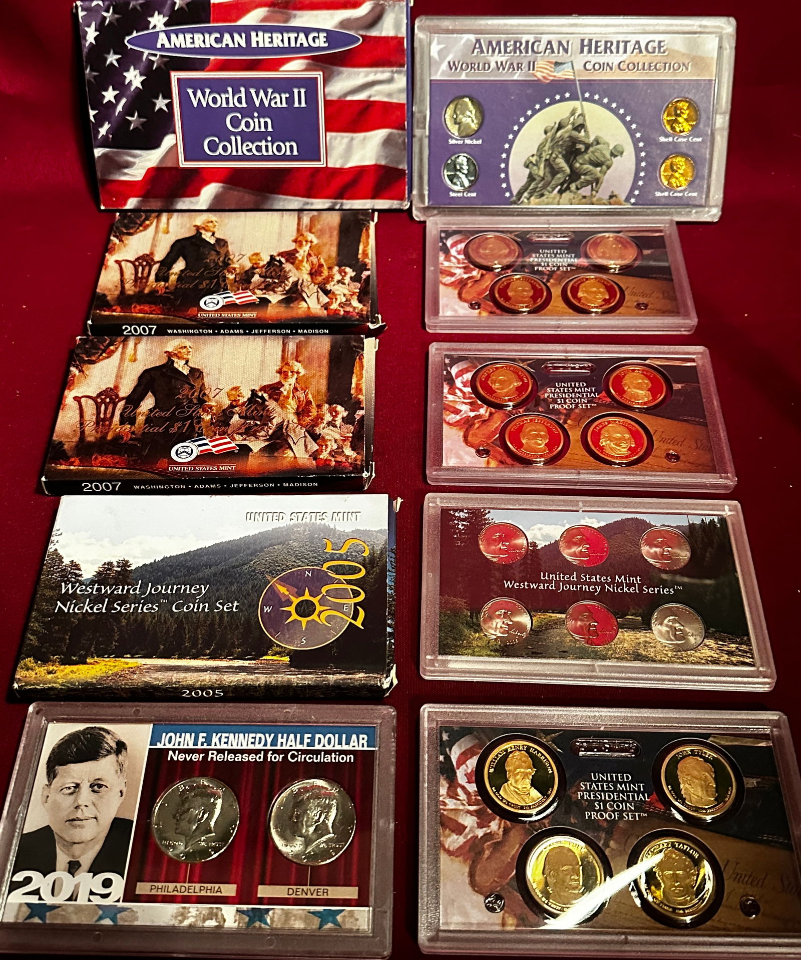 Six Various Coin Sets - (3) Dollar Coin Sets, (2) Kennedy Halves, Nickels, and WWII Set (1 of 5)