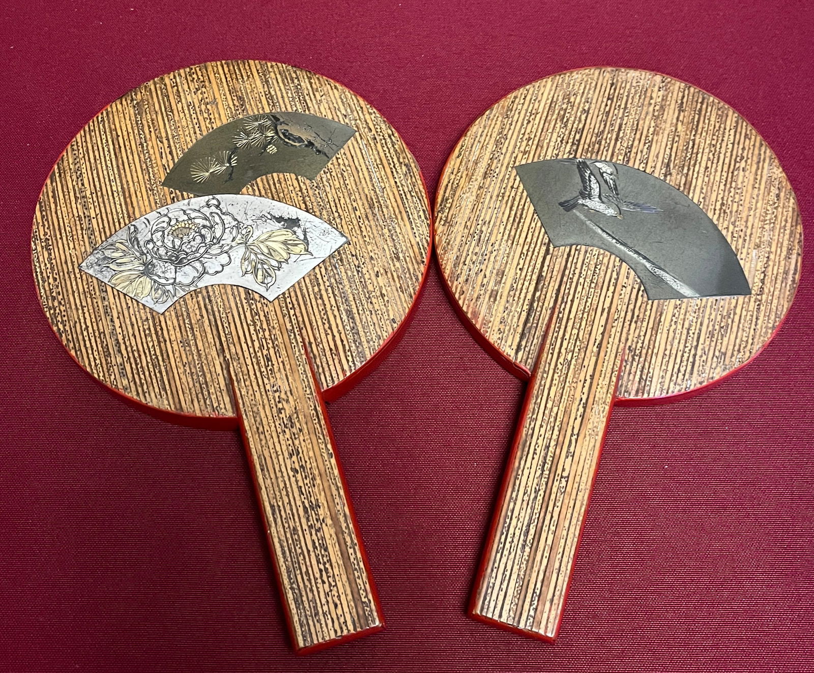 Double Nesting Mirrors with Bird and Floral Asian Scene: Double Nesting Mirrors with Bird and Floral Asian Scene