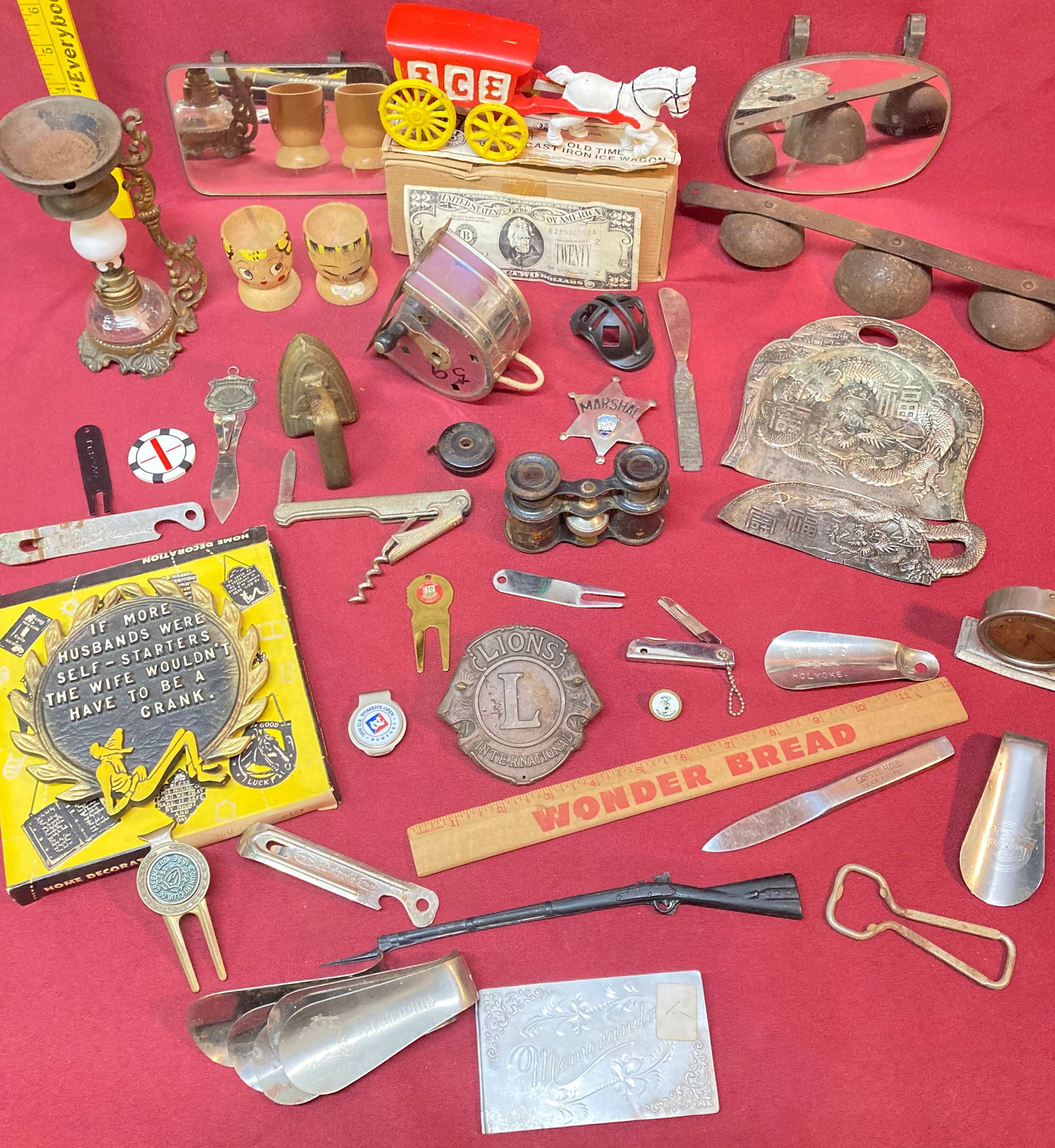 Assortment of Old Items - Clothes Line, Kerosene Vaporizer, Bells, Etc. (1 of 6)