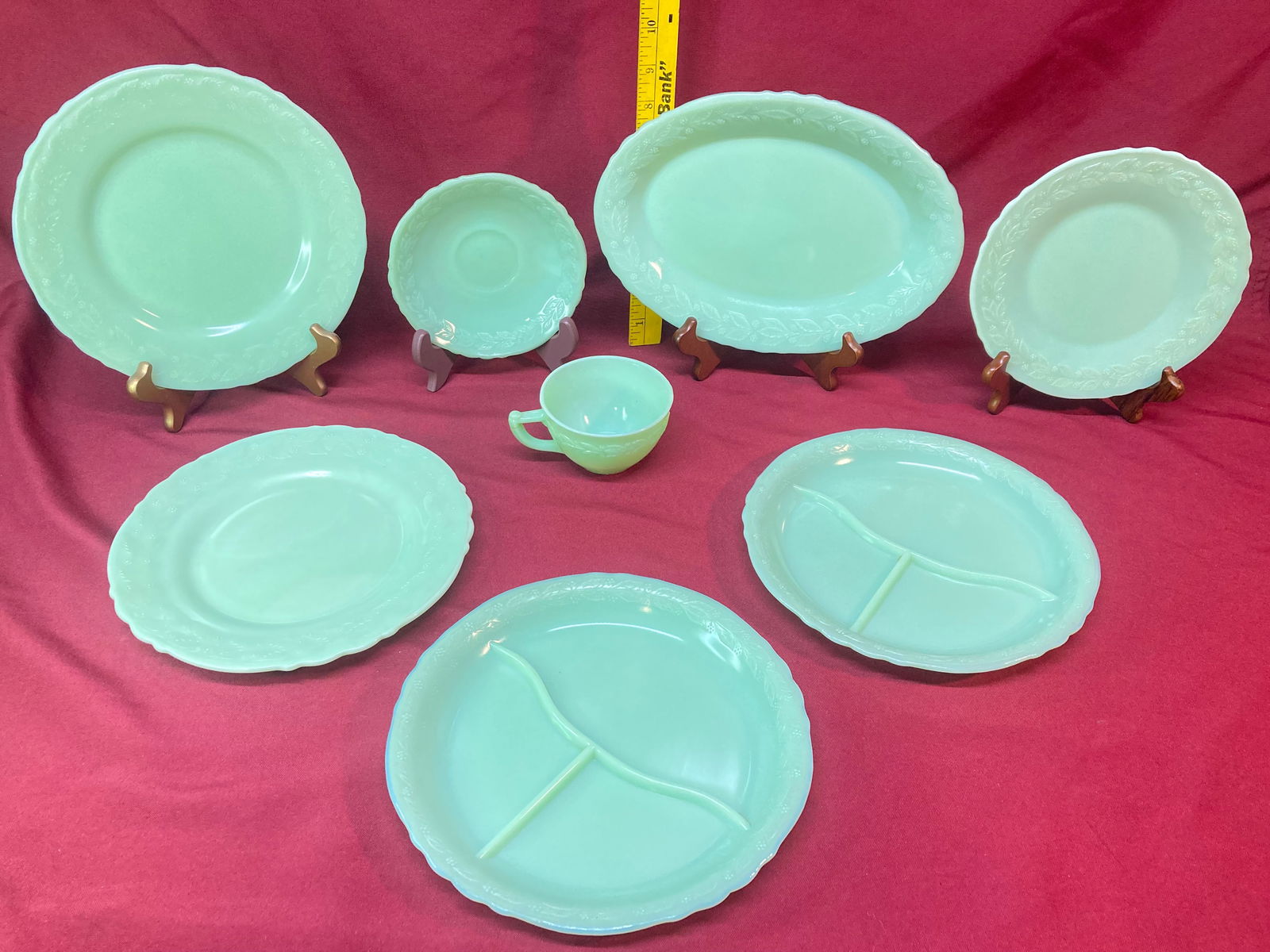 Eight Rare McKee Laurel Pattern Jadeite Serveware: Eight Rare McKee Laurel Pattern Jadeite Serveware