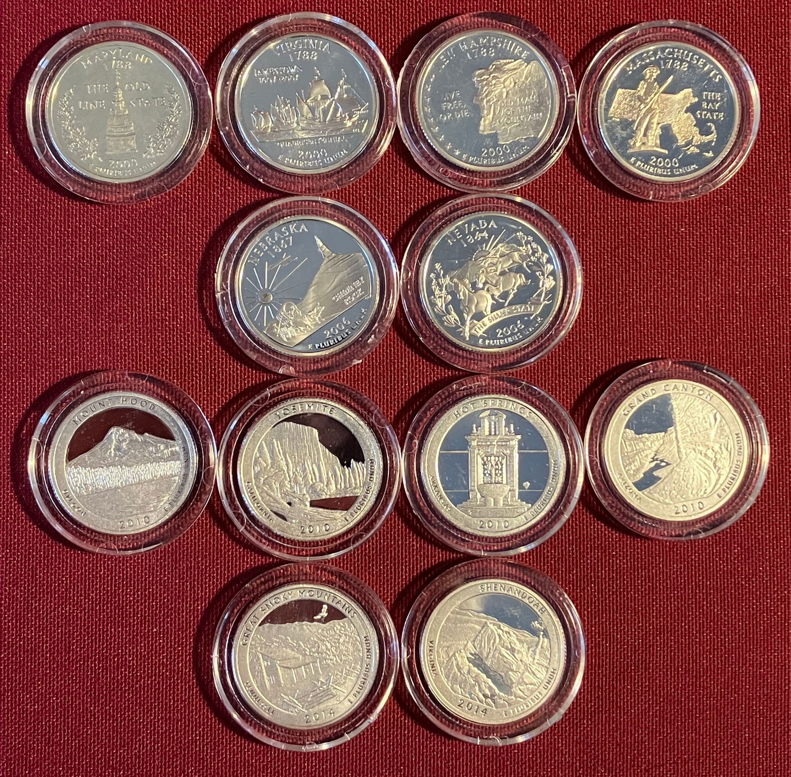 Twelve Various Silver Proof Quarters - State and America the Beautiful (1 of 7)