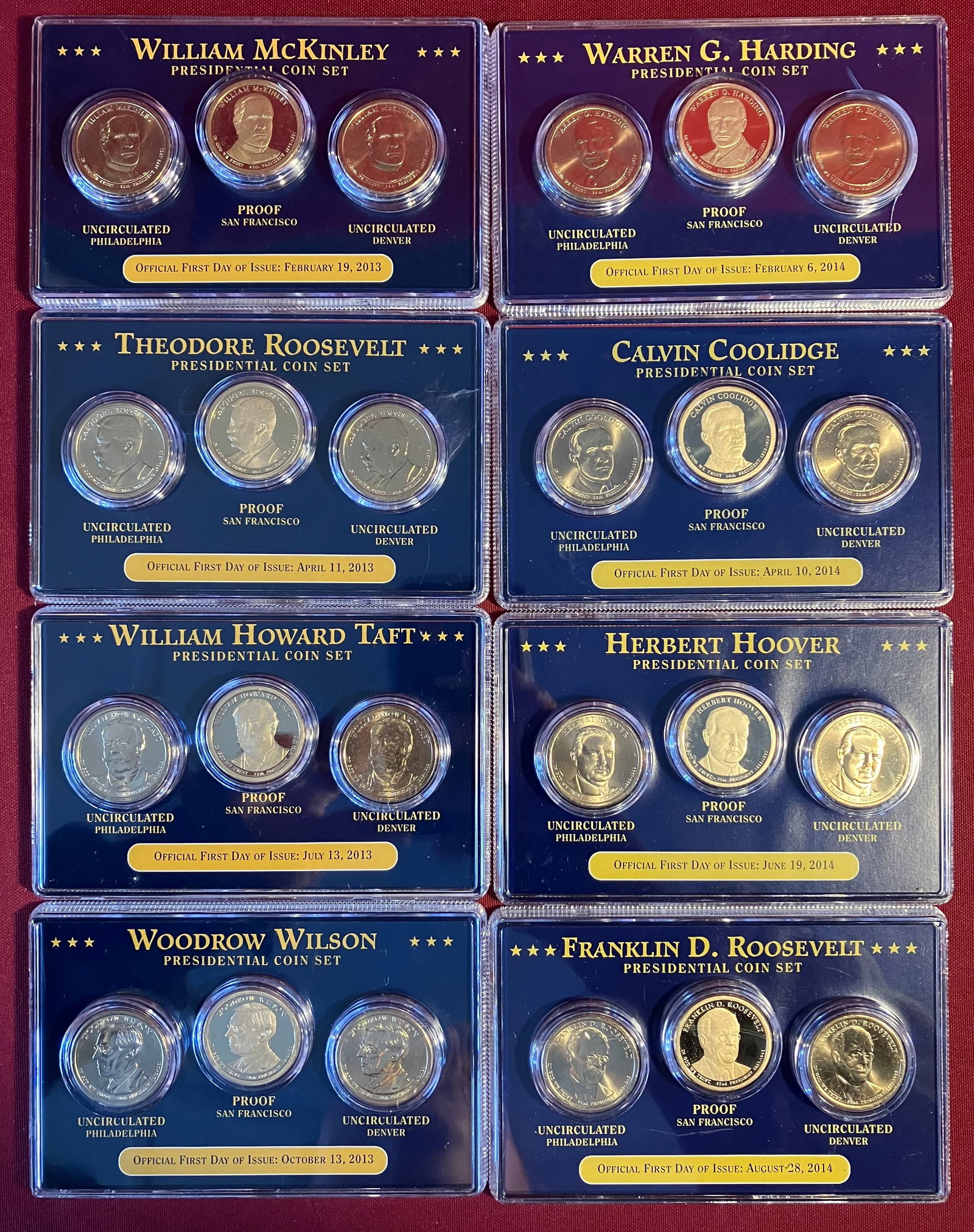 Eight Presidential Dollar Coin Sets - 2013 & 2014 - Each Set Includes D&P Mint Uncirculated Coins & (1 of 6)