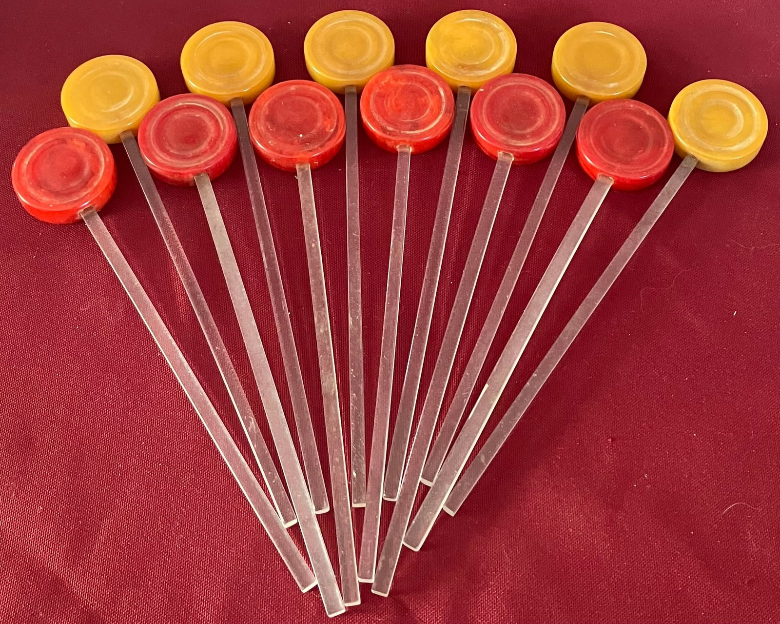 Red and Butterscotch Bakelite Drink Stirrers: Red and Butterscotch Bakelite Drink Stirrers