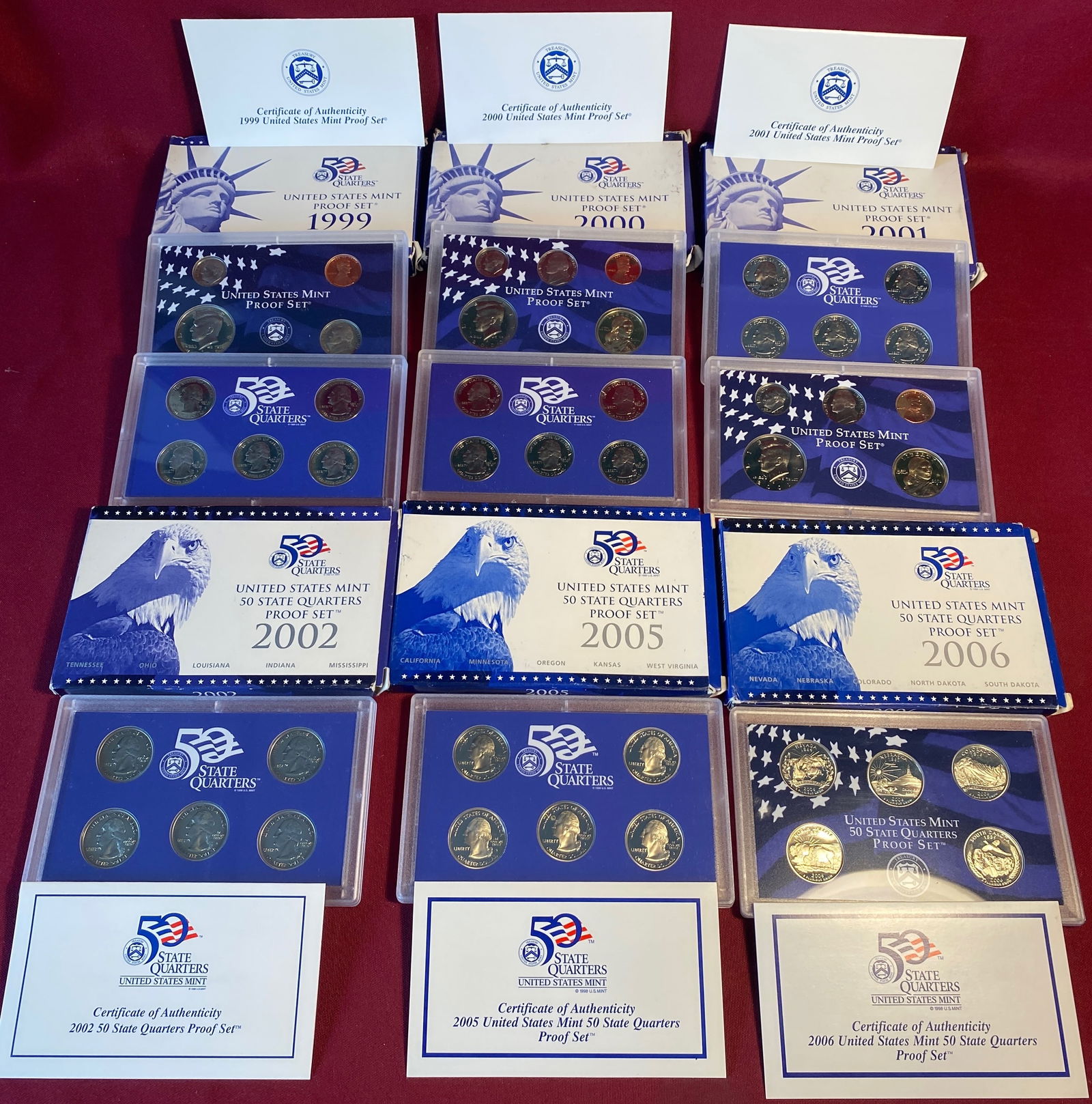 Six U.S. Mint Proof Sets - 1999-2001 & State Quarter Sets 2002, 2005, 2006 (1 of 5)