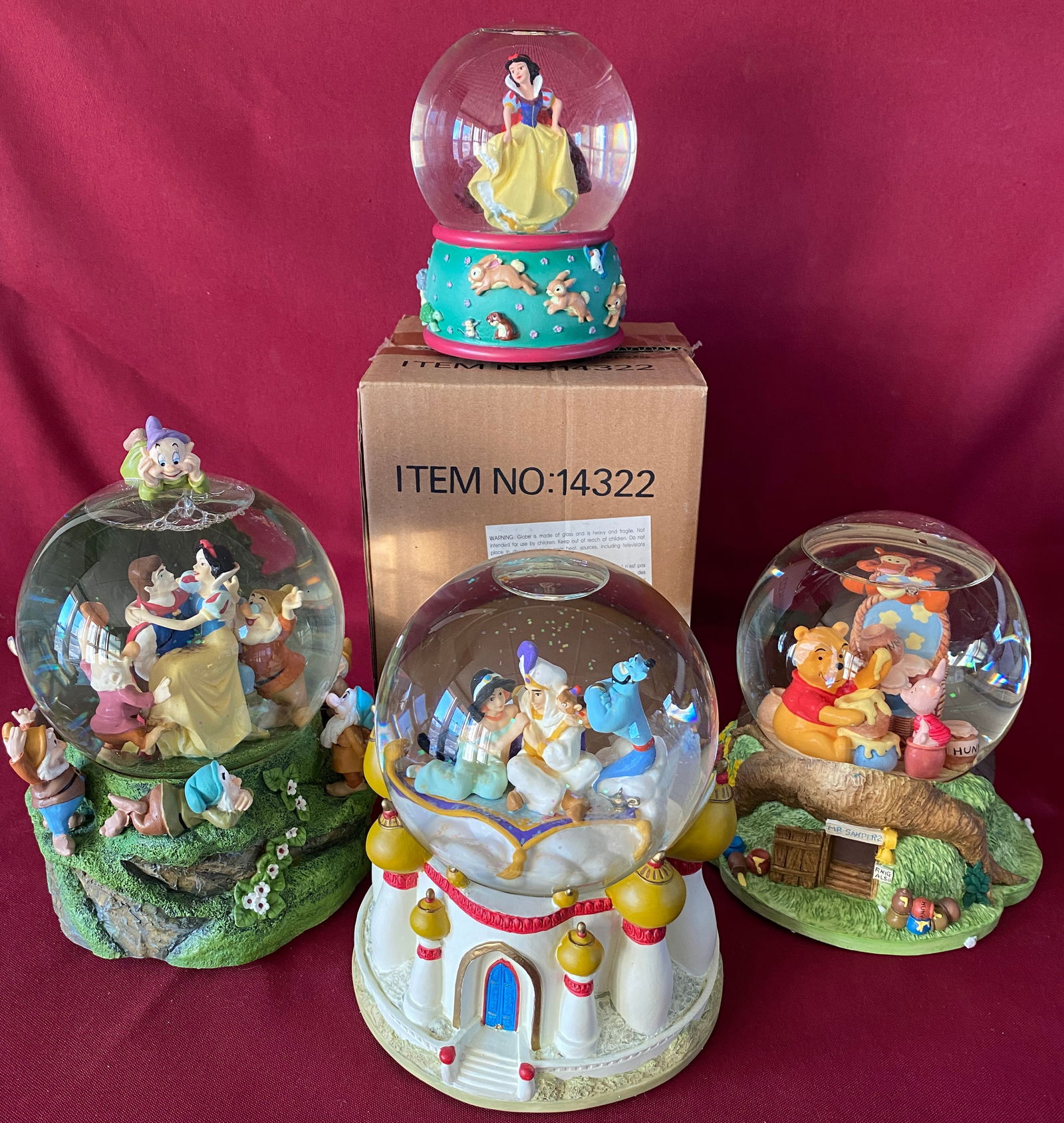 Four Disney Snow Globes - Winnie the Pooh, (2) Snow White, and Aladdin (1 of 3)