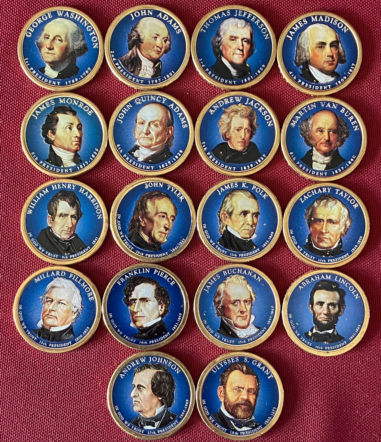 Eight Colorized Presidential Dollar Coins: Eight Colorized Presidential Dollar Coins