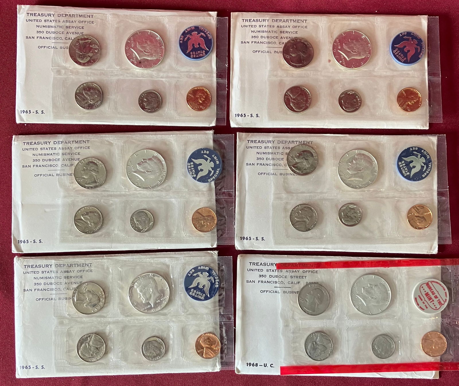 Six U.S. Mint Sets - (5) 1965 Special Mint Sets & (1) Uncirculated 1968 (1 of 3)