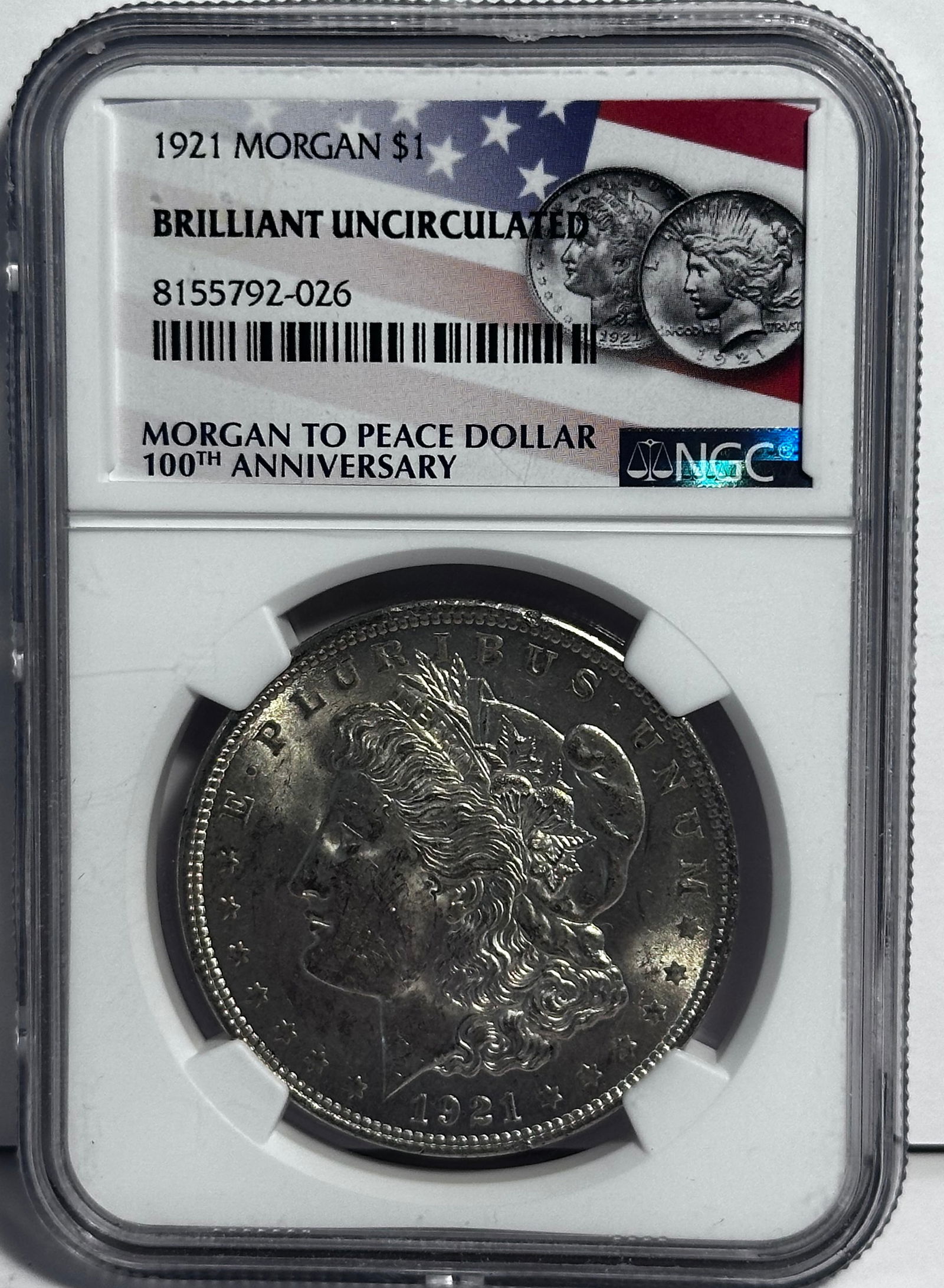 Graded 1921 Brilliant Uncirculated by NGC Morgan Silver Dollar - 100th Anniversary - Morgan to Peace (1 of 3)