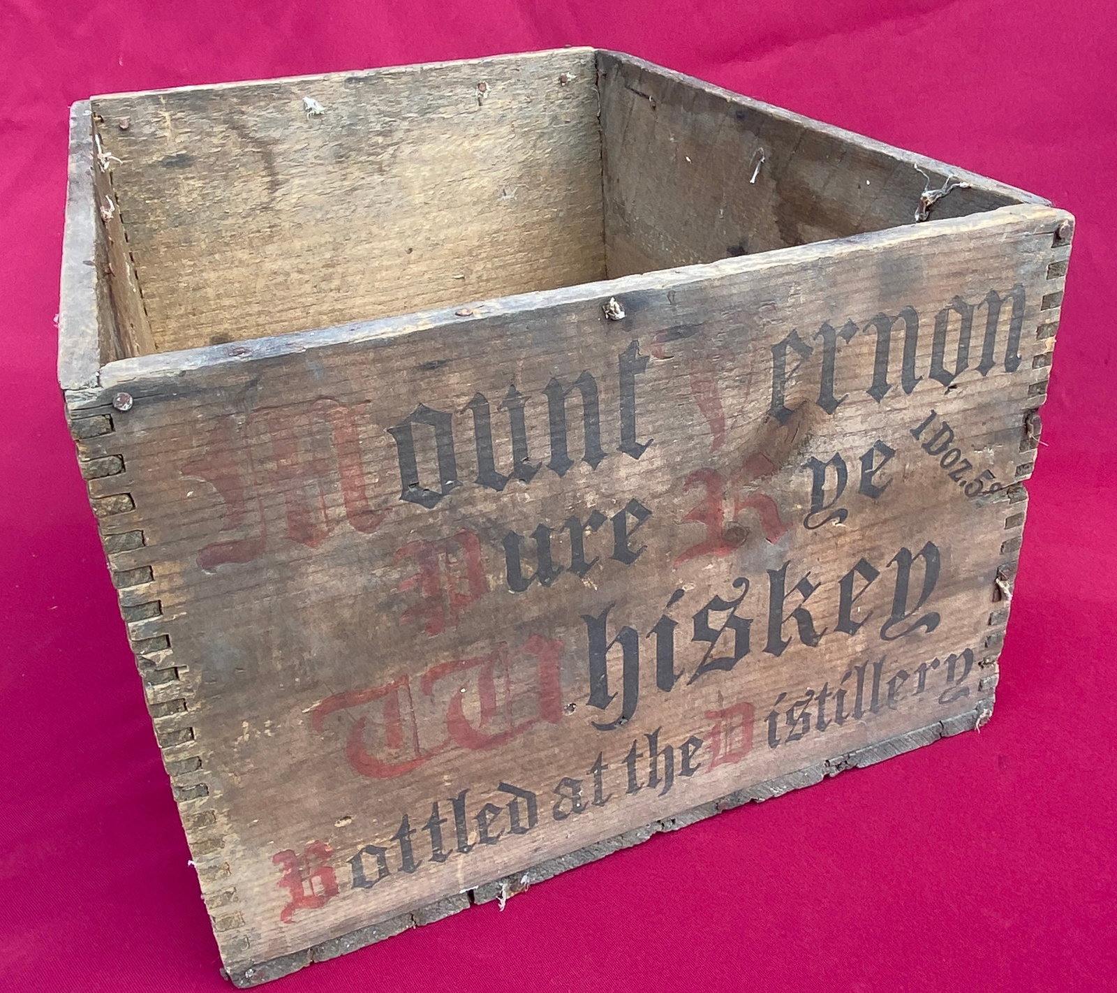 Mount Vernon Pure Rye Whiskey Four Sided Advertisement Wood Box: Mount Vernon Pure Rye Whiskey Four Sided Advertisement Wood Box