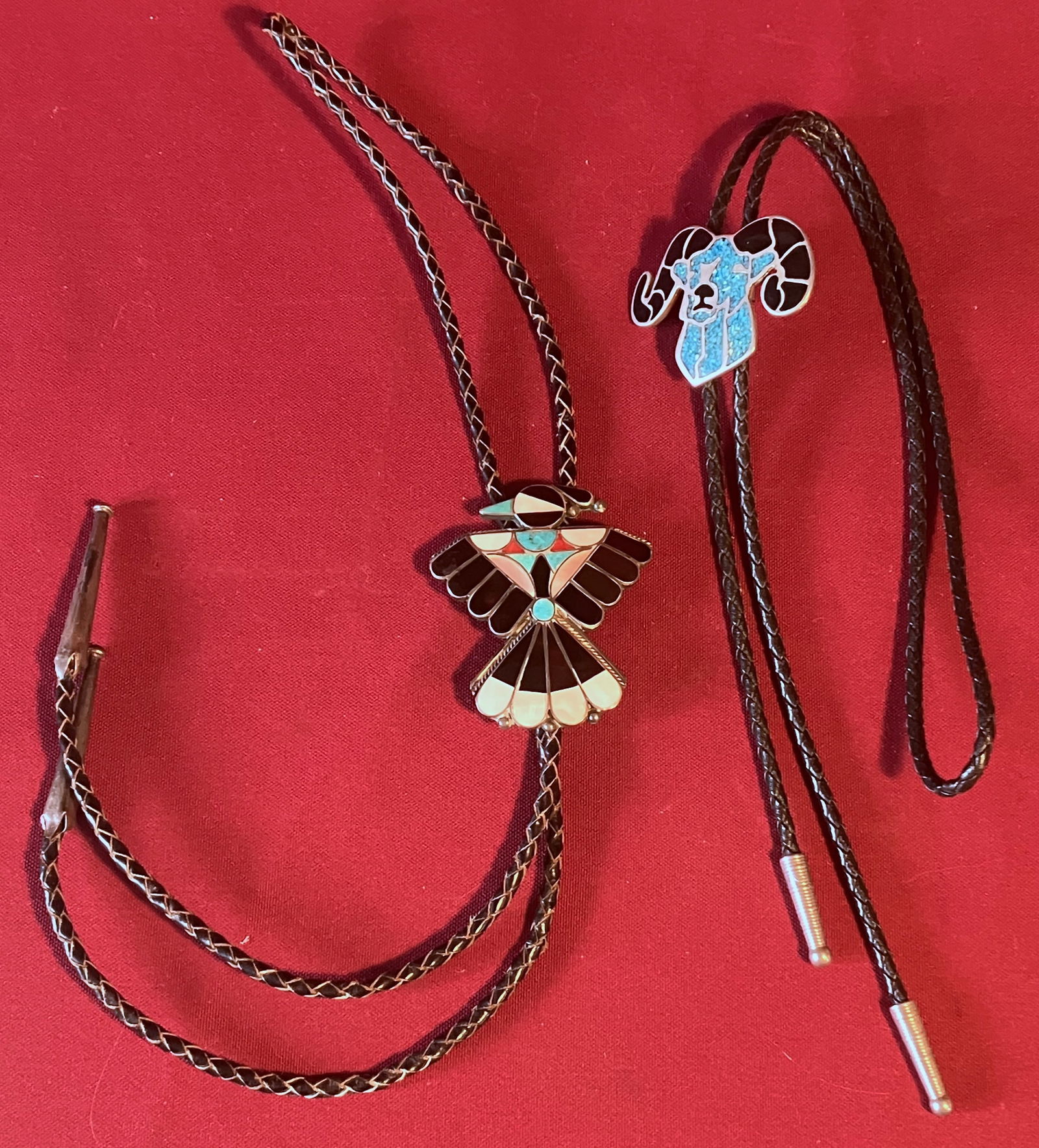 Two Bolo Ties - (1) Beautiful Inlay Thunderbird with Various Stones - Believed to be Sterling & (1) (1 of 7)