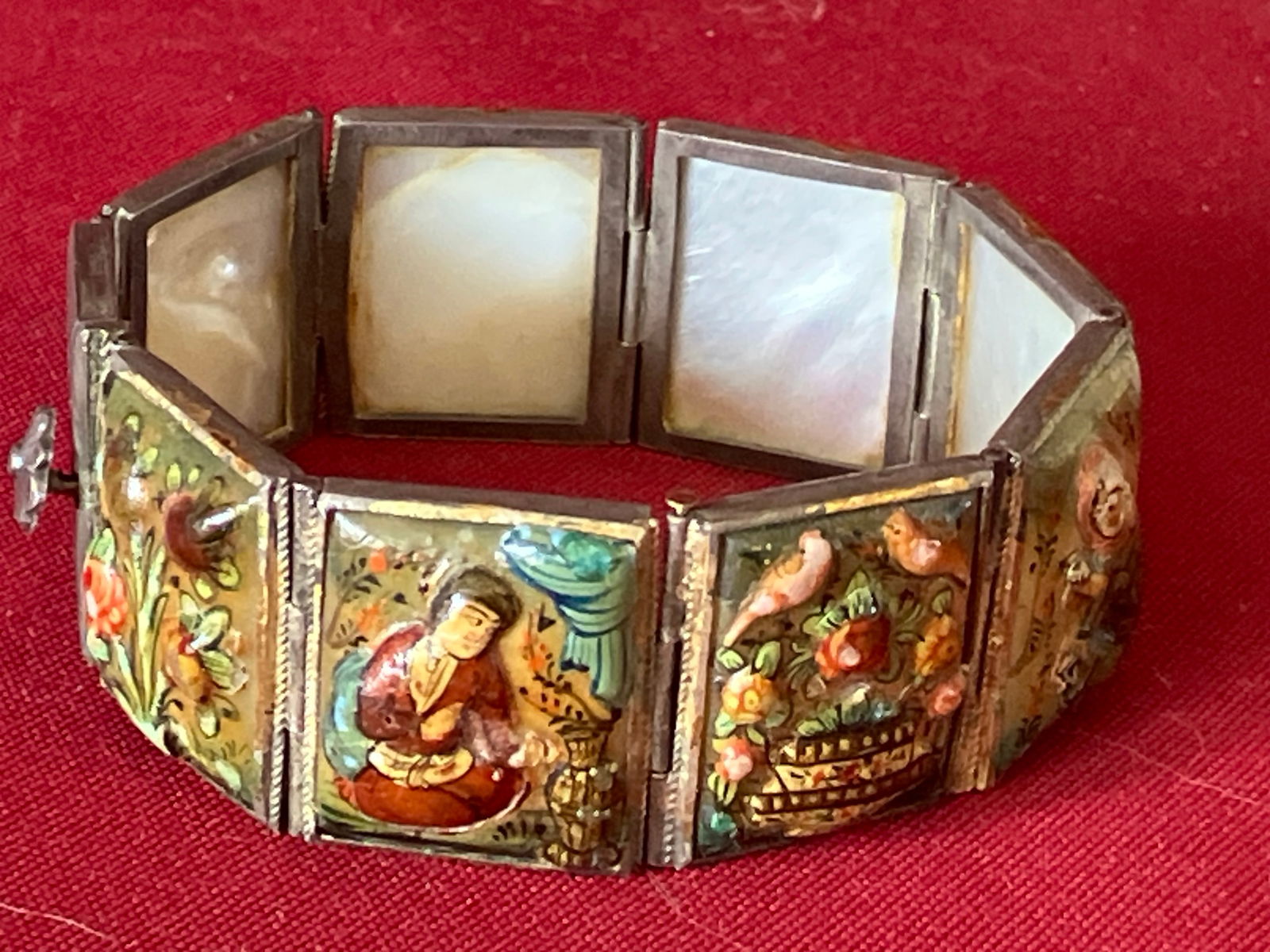 Vintage Ornate Victorian Style Shell Tile Bracelet - Clasp Stuck - Some Chipping to Tiles (1 of 7)
