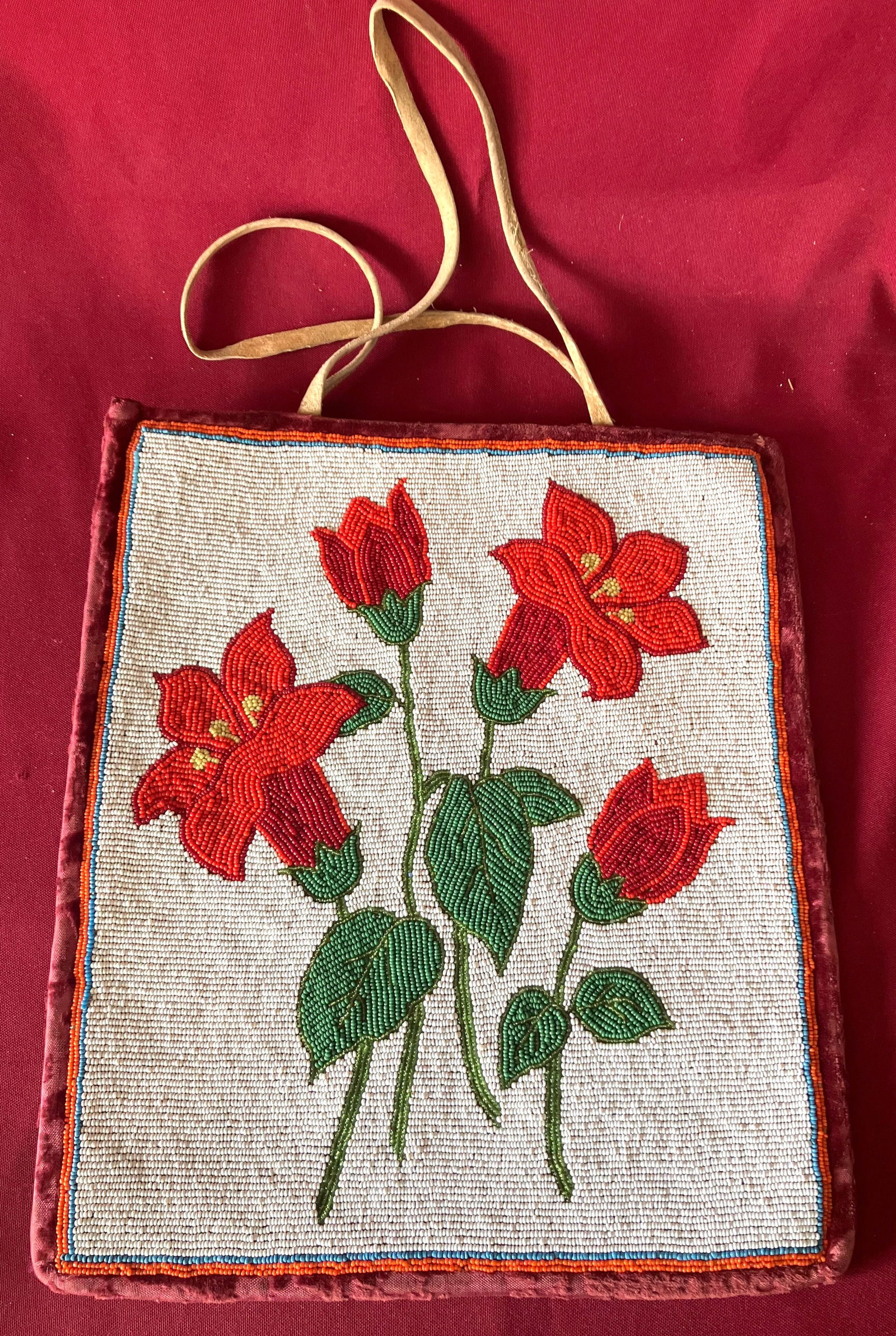 Vintage Beaded Bag - Native American Style with Floral Design - Some Moth Damage (1 of 6)