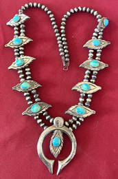 Old Pawn Native American Squash Blossom - Cast Sterling Silver with Turquoise - Approx 227 Grams