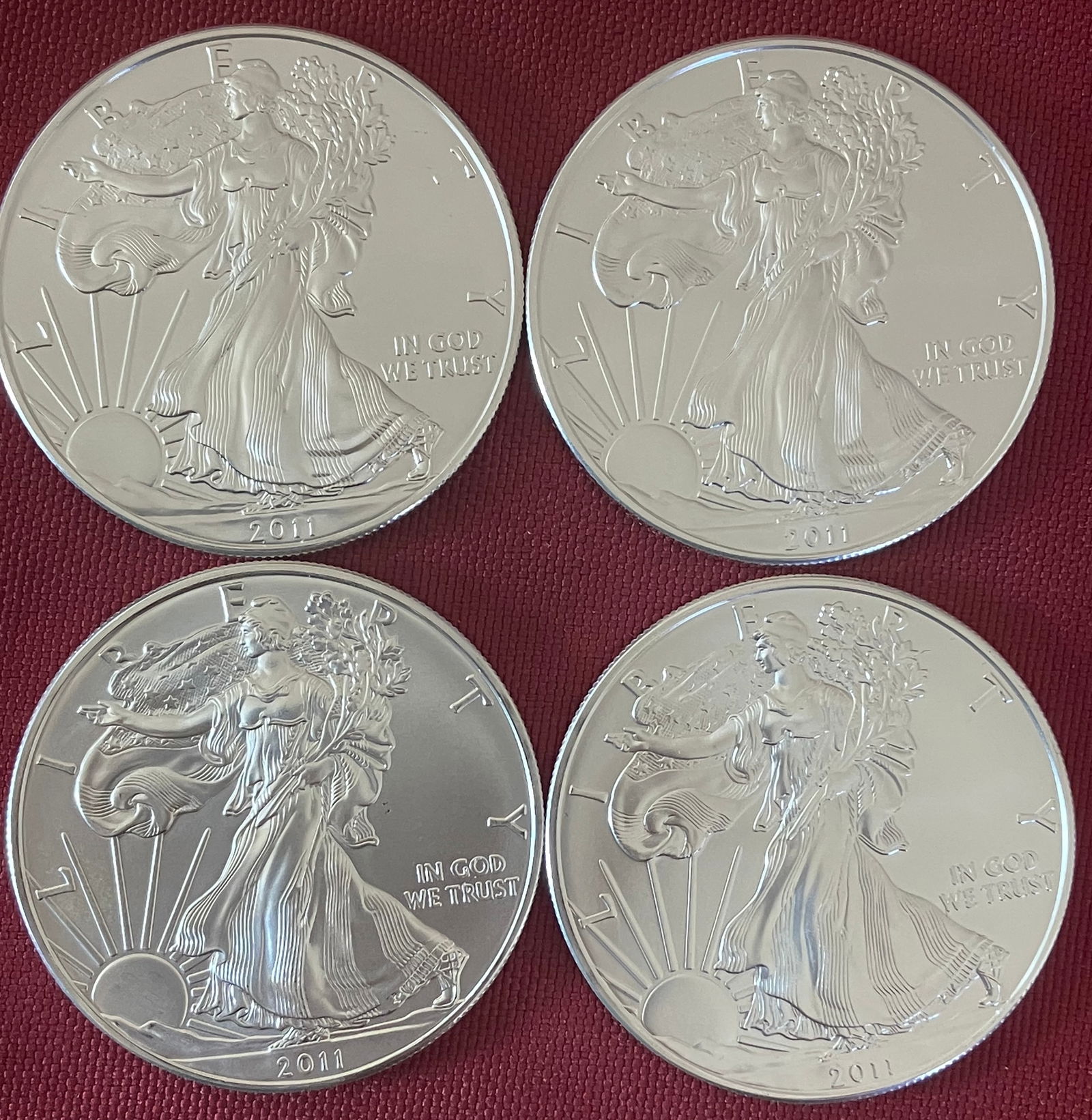 Four 2011 One Ounce .999 Fine Silver Eagles (1 of 2)
