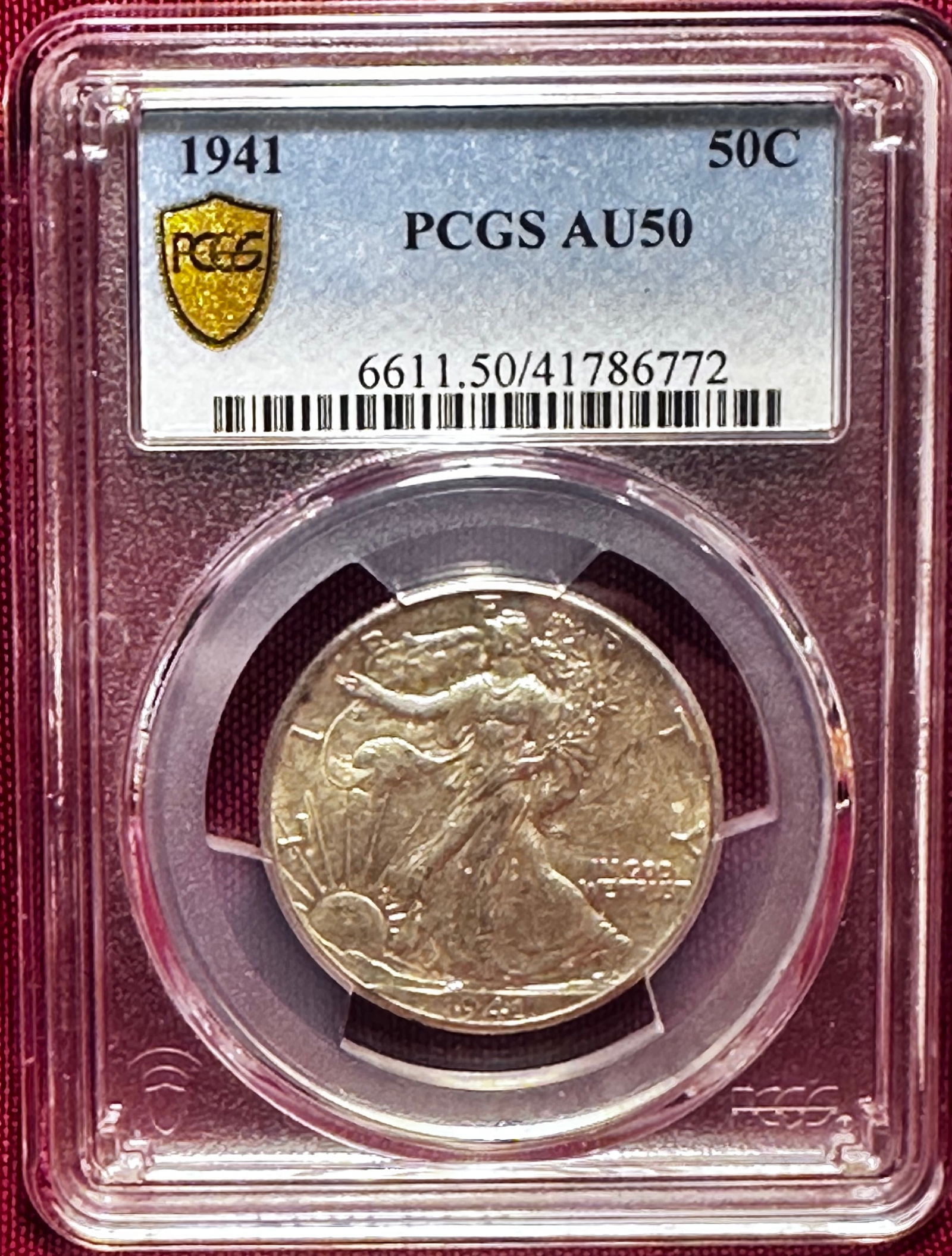 Graded 1941 Walking Liberty Silver Half Dollar - AU50 by PCGS (1 of 3)