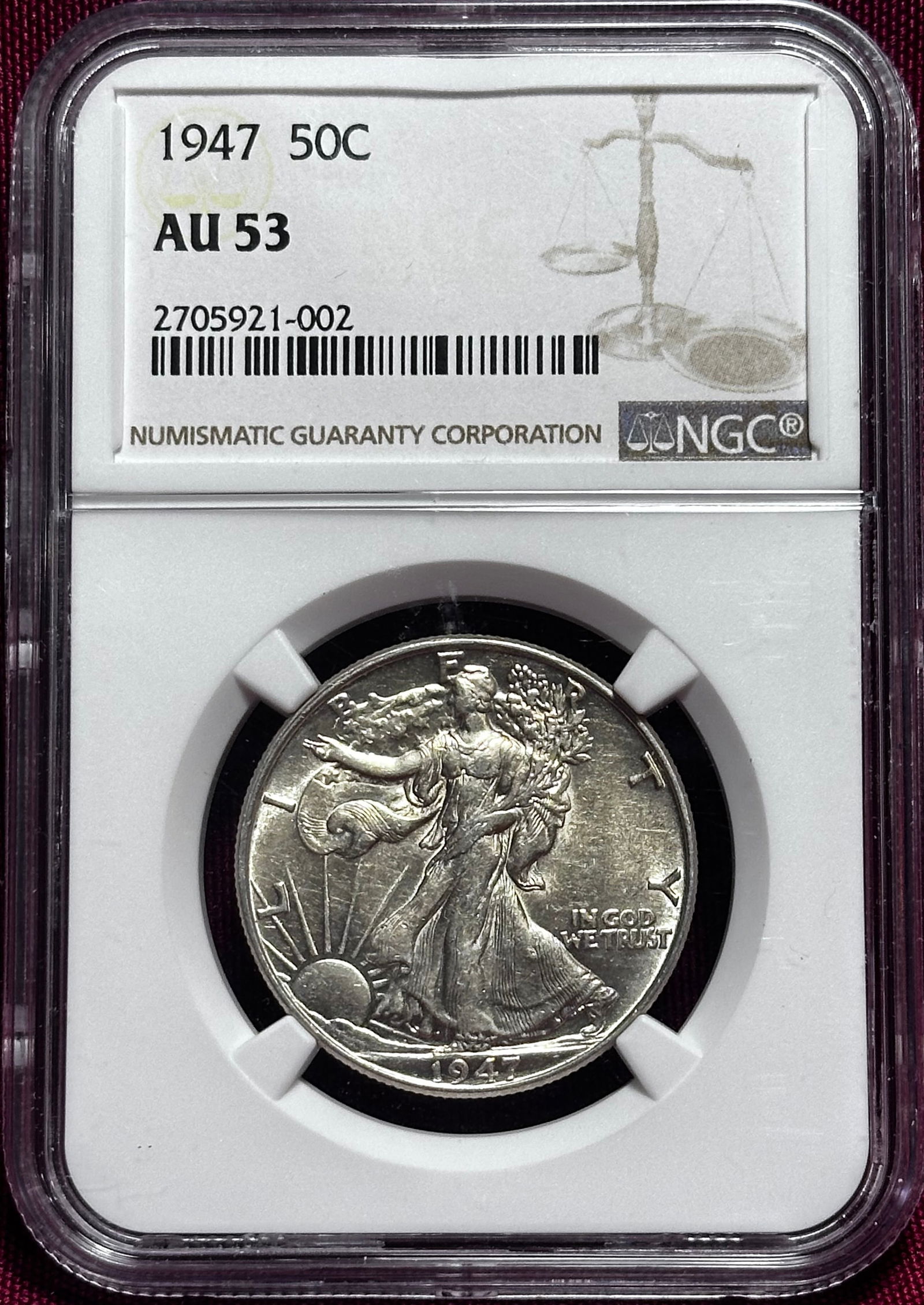 Graded 1947 Walking Liberty Silver Half Dollar - AU53 by NGC (1 of 3)