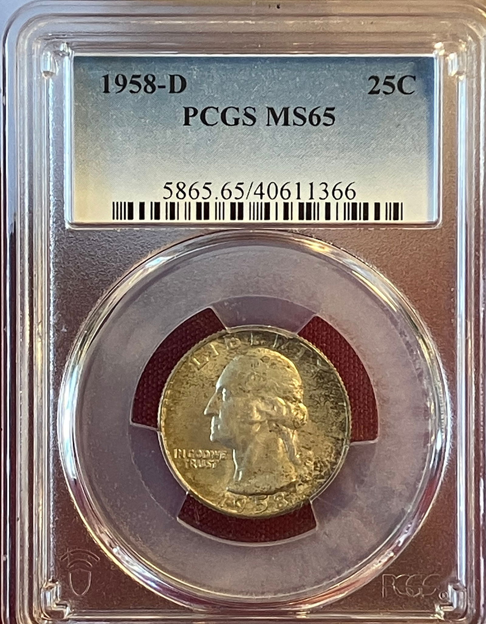 Graded 1958-D Washington Silver Quarter - MS65 by PCGS (1 of 3)