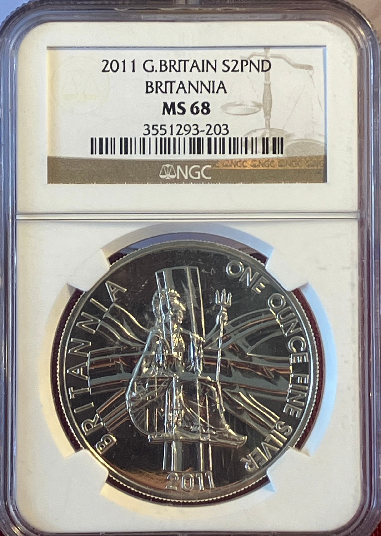 Graded 2011 G. Britian  One Ounce .999 Fine Silver 2 Pound Coin - Britannia  - MS68 by NGC (1 of 3)