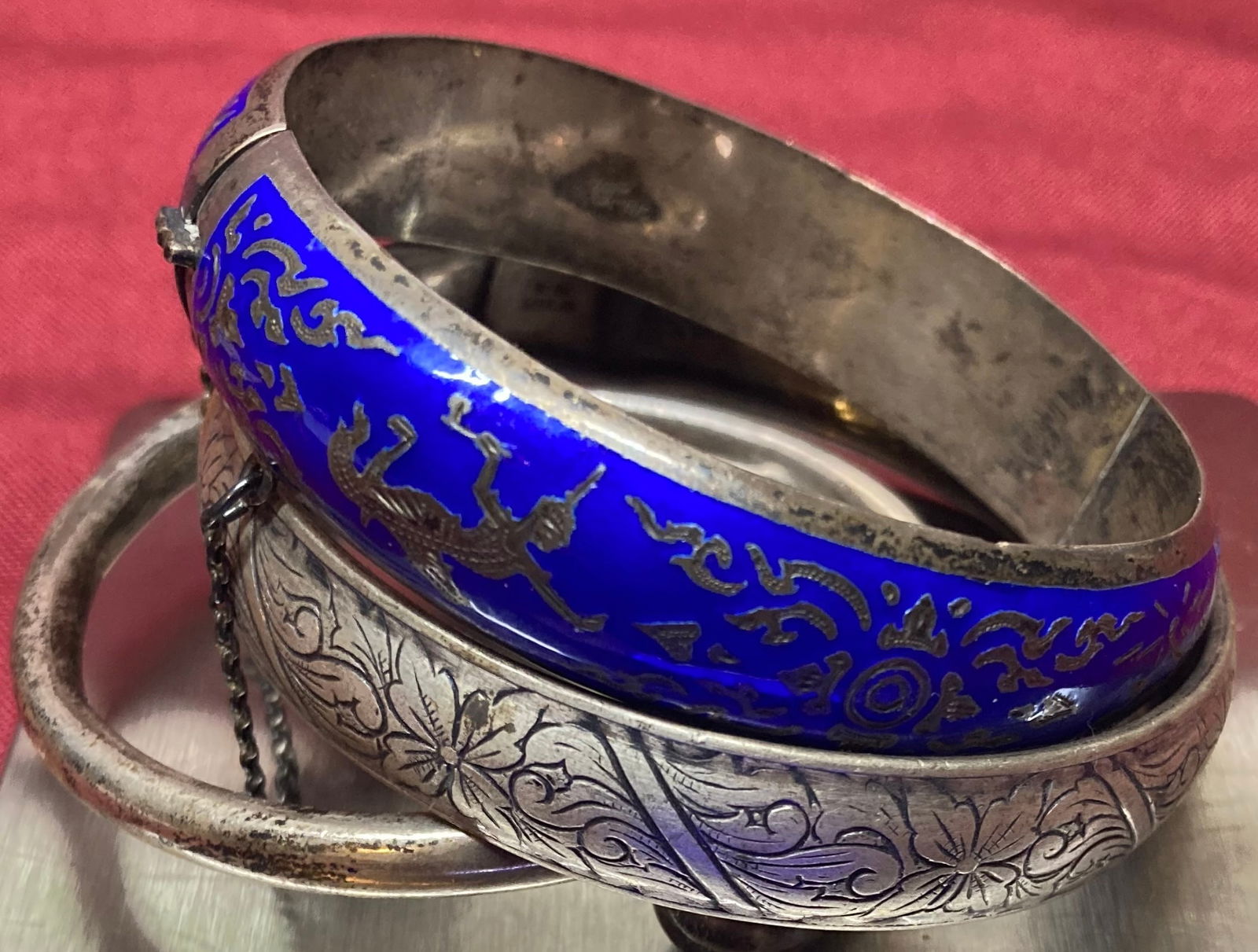 Three Sterling Silver Bracelets - Enamel Siam - Approx 56.2 Grams (1 of 5)