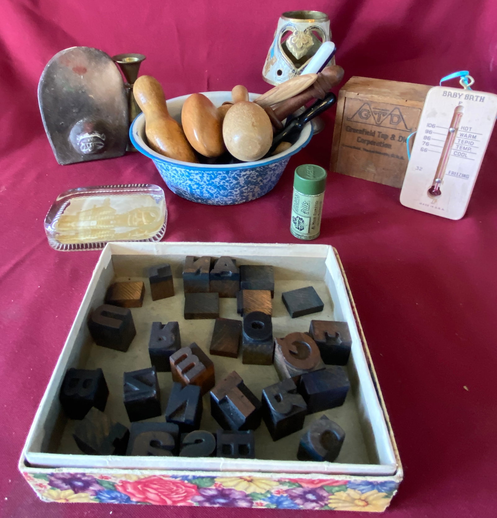 Wooden Ink Stamps, Sock Darners, Paperweight, Enamel Bowl, Etc. (1 of 4)