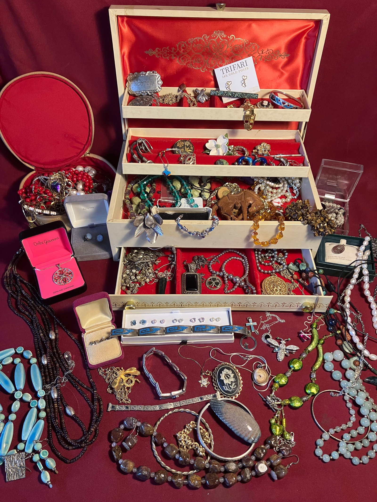 Older, Vintage, and Costume Jewelry in Box - Includes Sterling Silver: Older, Vintage, and Costume Jewelry in Box - Includes Sterling Silver