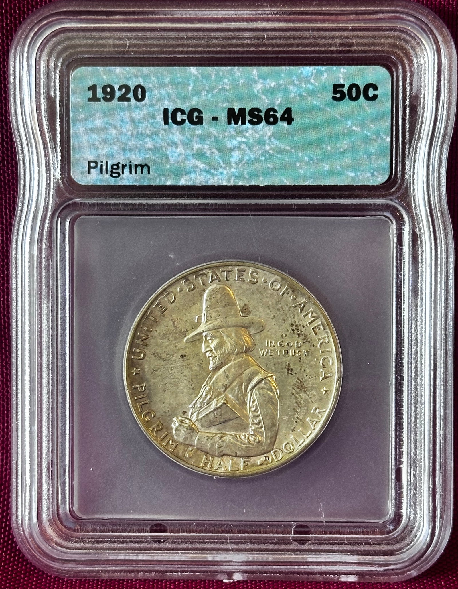 Graded 1920 Pilgrim Commemorative Silver Half Dollar - MS64 by ICG (1 of 3)