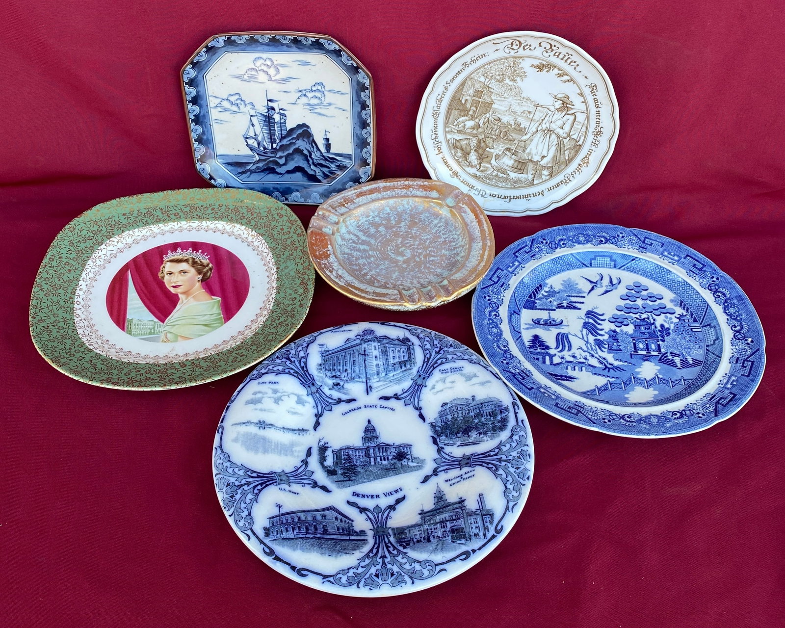 Flow Blue Colorado Plate, Willow-Ware Plate, Stangl Ashtray, and More (1 of 4)