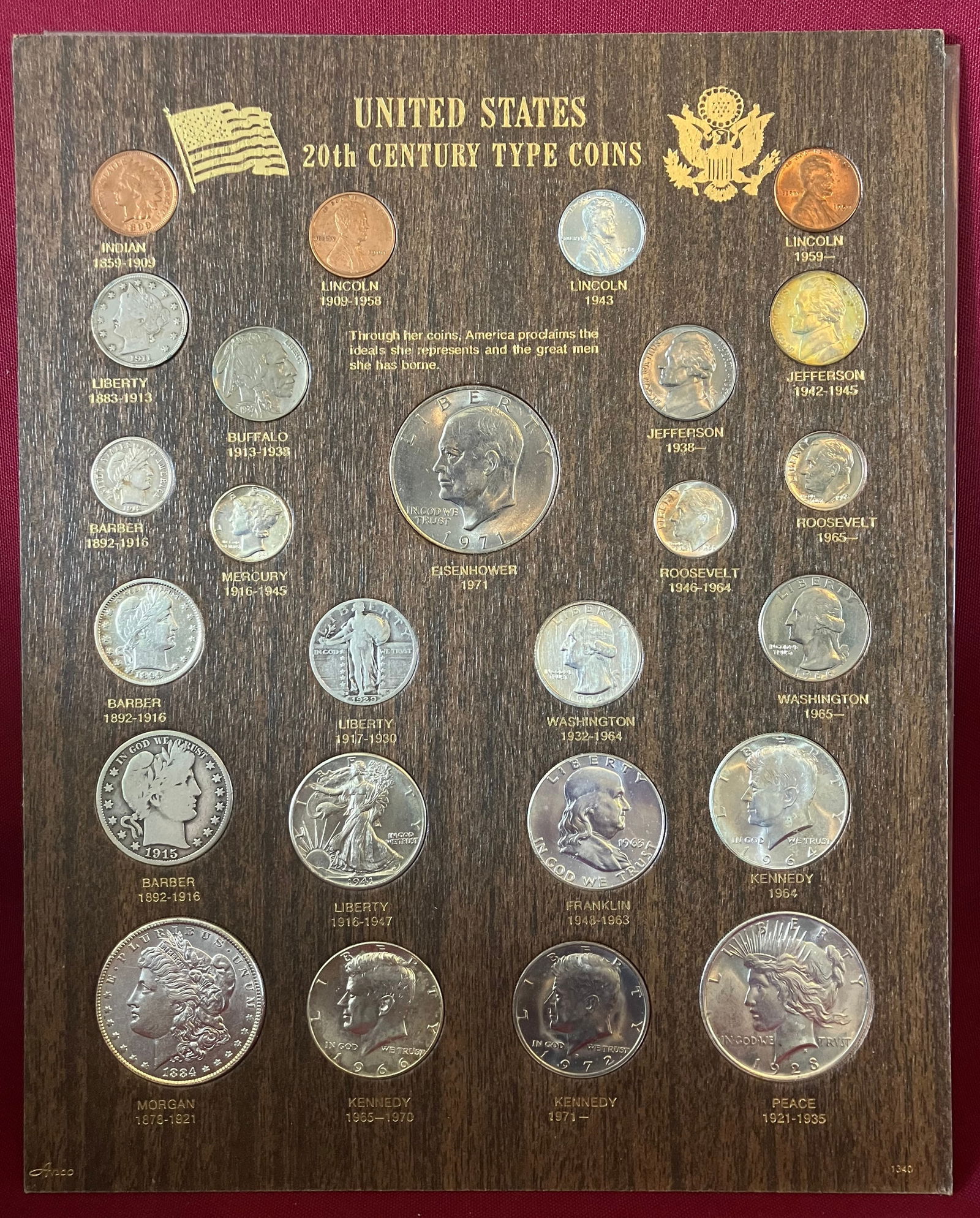 アメリカ　アルバム　U.S 20th CENTURY TYPE COINS U.S. 20th Century Type Coin Collection in Frame (29 Coins