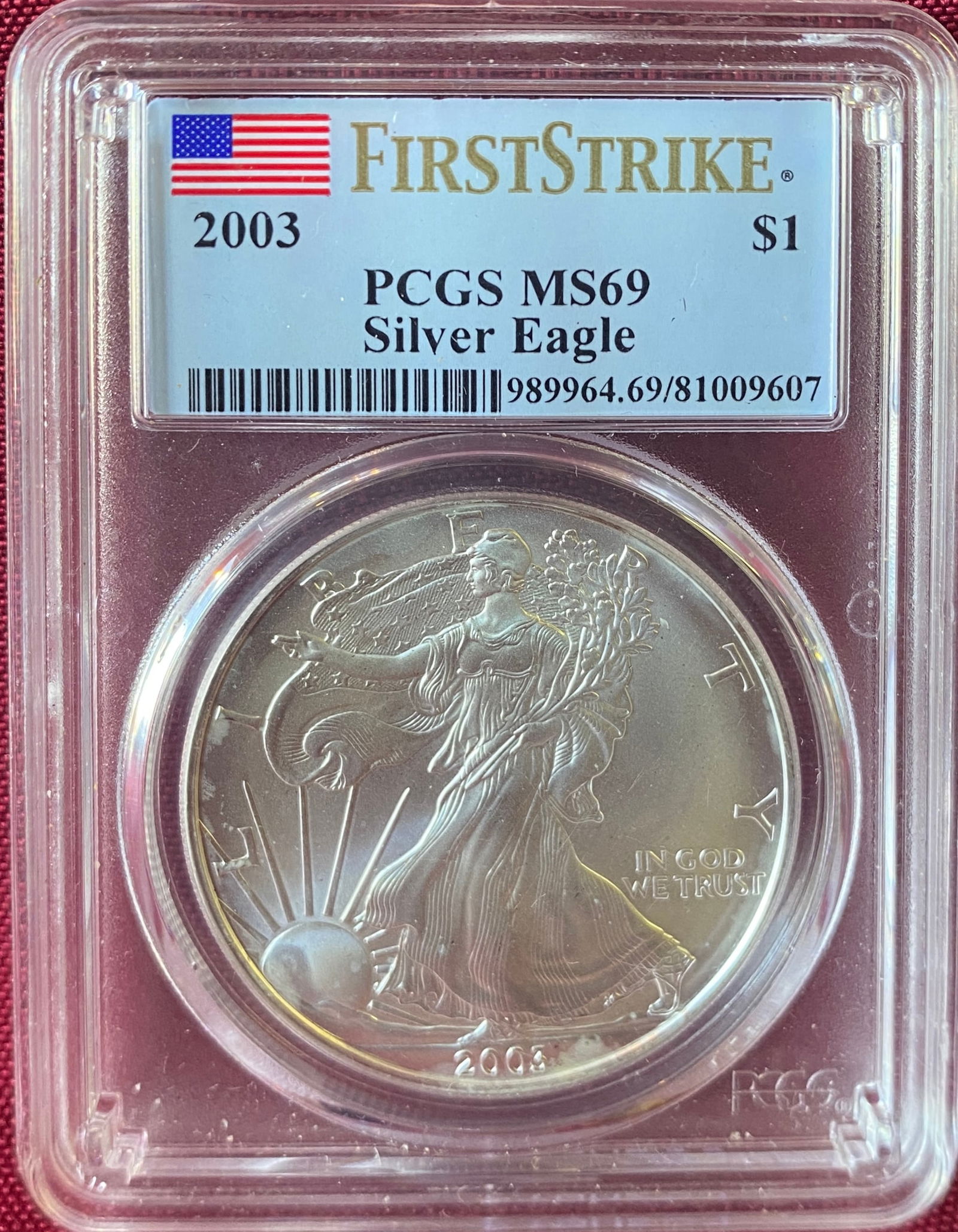 Graded 2003 One Ounce .999 Fine Silver Eagle - MS69 by PCGS (1 of 3)