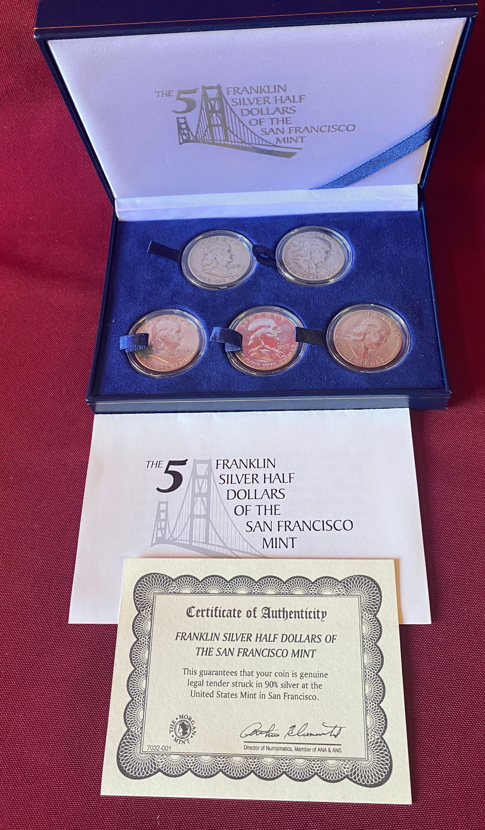 Five Franklin Silver Half Dollars of the San Fransico Mint Set - 1949-1954 (1 of 4)