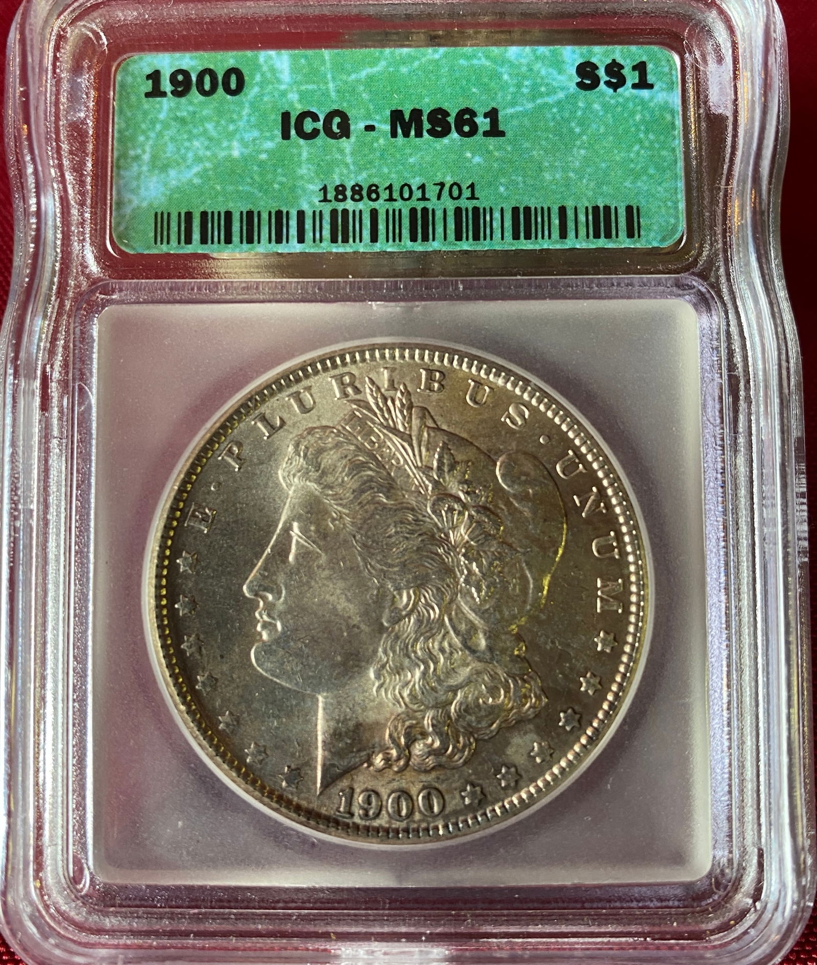Graded 1900 Morgan Silver Dollar - MS61 by ICG (1 of 3)