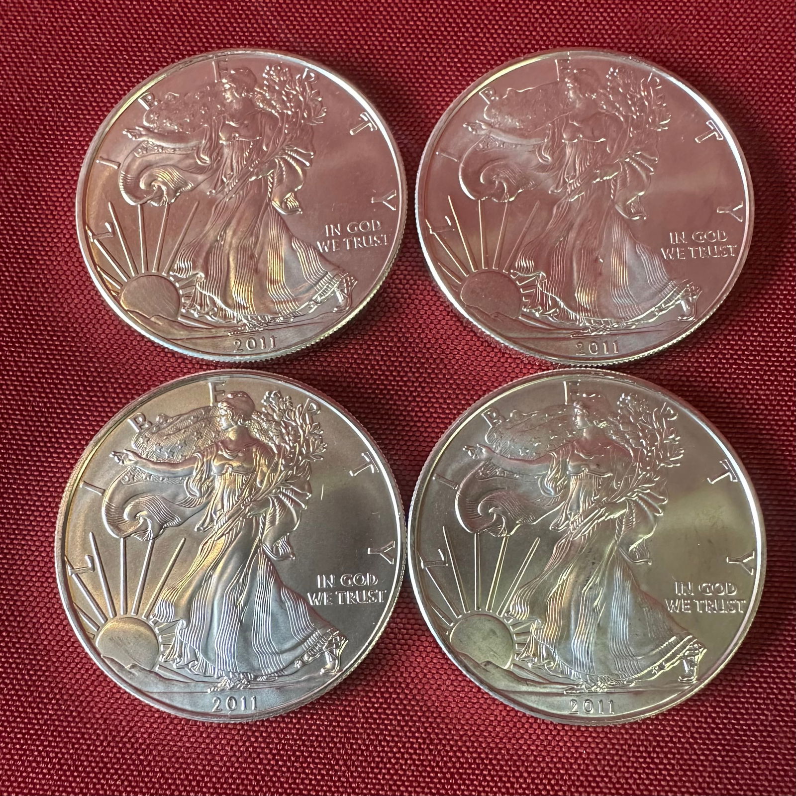 Four 2011 One Ounce .999 Fine Silver Eagles (1 of 2)